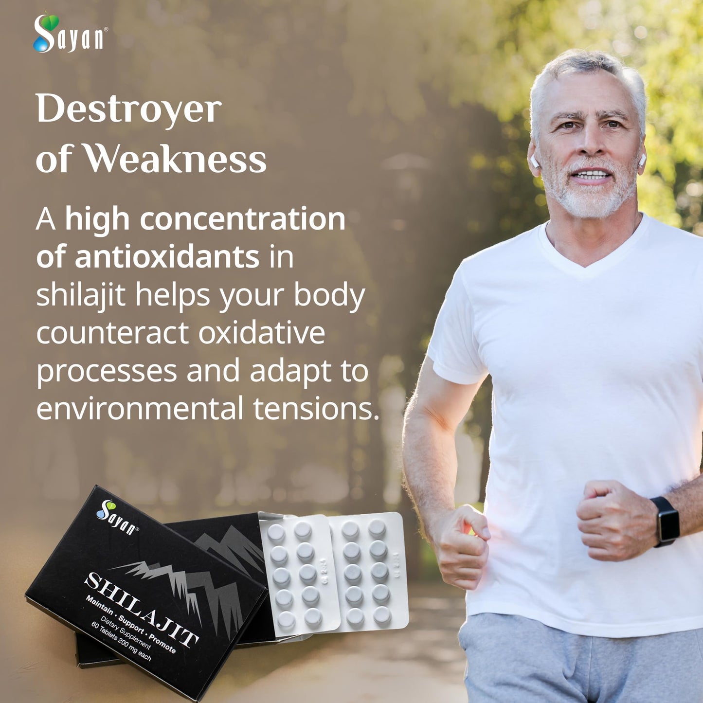 Sayan 100% Pure Shilajit 12,000mg High-Potency Tablets, 60 Tablets