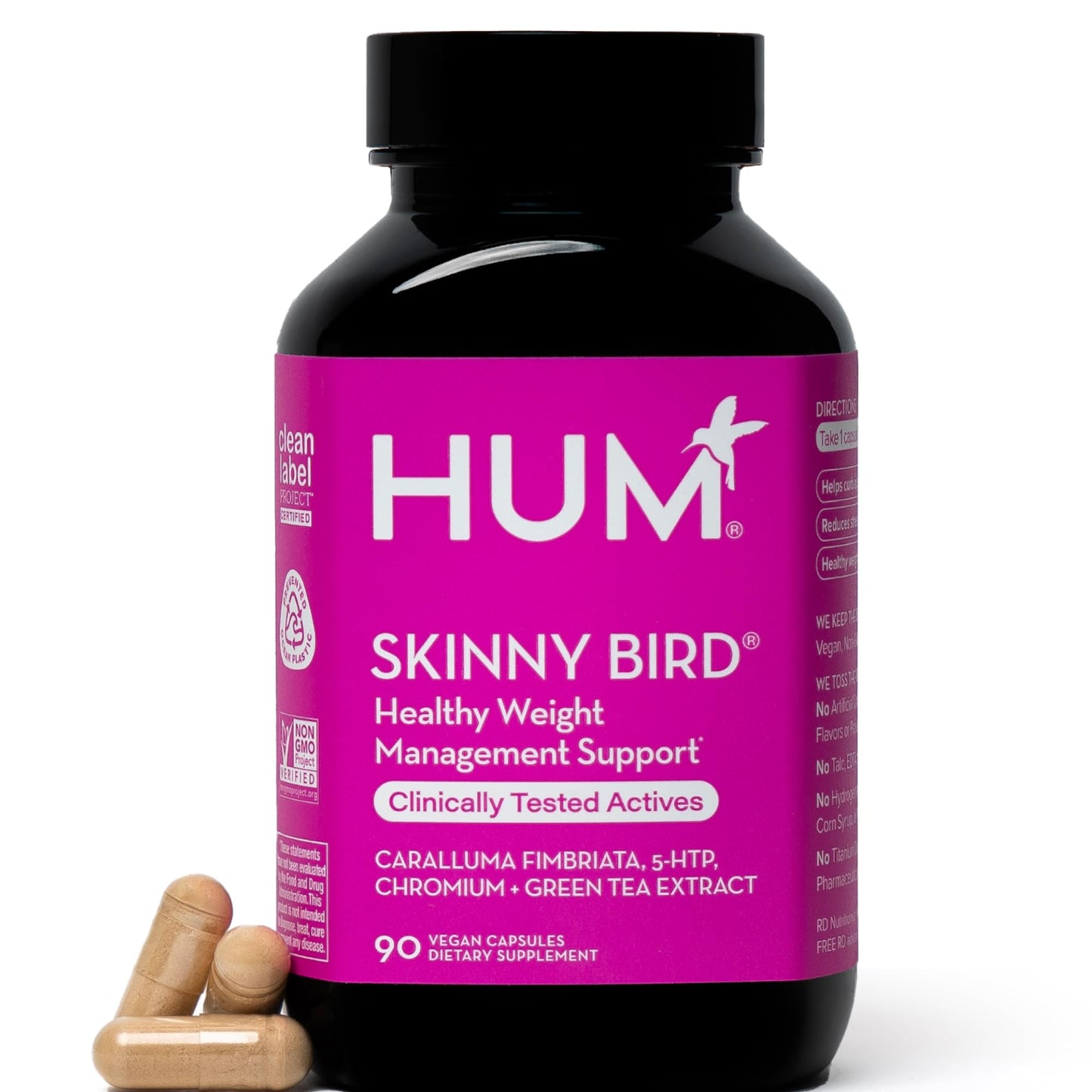 HUM Skinny Bird Green Tea Extract Appetite Support for Women with 5HTP, Chromium, Caralluma Fimbriata, Gluten Free and Vegan, Green Tea Extract Capsules, 90 Count