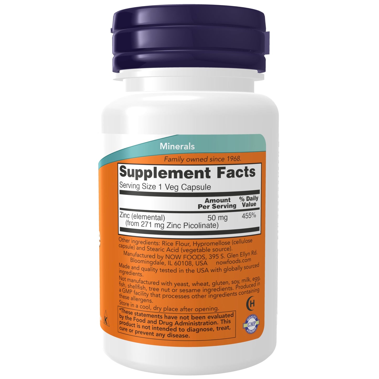 NOW Foods Zinc Picolinate 50 mg Capsule, 30 Count
