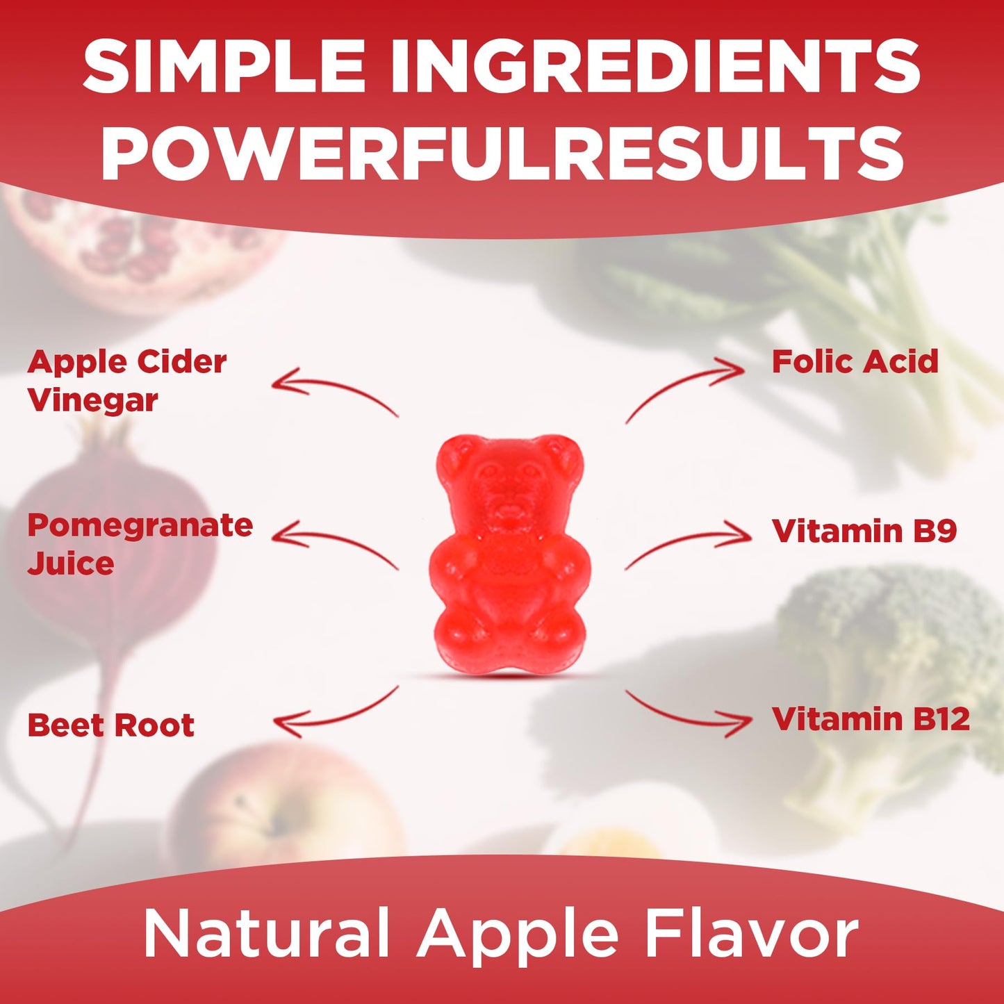 Feelherbs Metabolism Gummies for Women and Men Digestion & Energy, Apple Cider Vinegar Gummies with Vitamin B12 & Beet Root, 60 Gummies