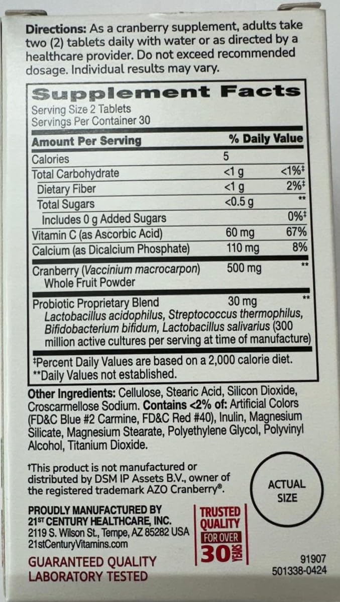 21st Century HealthCare, Inc. Cranberry Plus Probiotic Tablets, 180