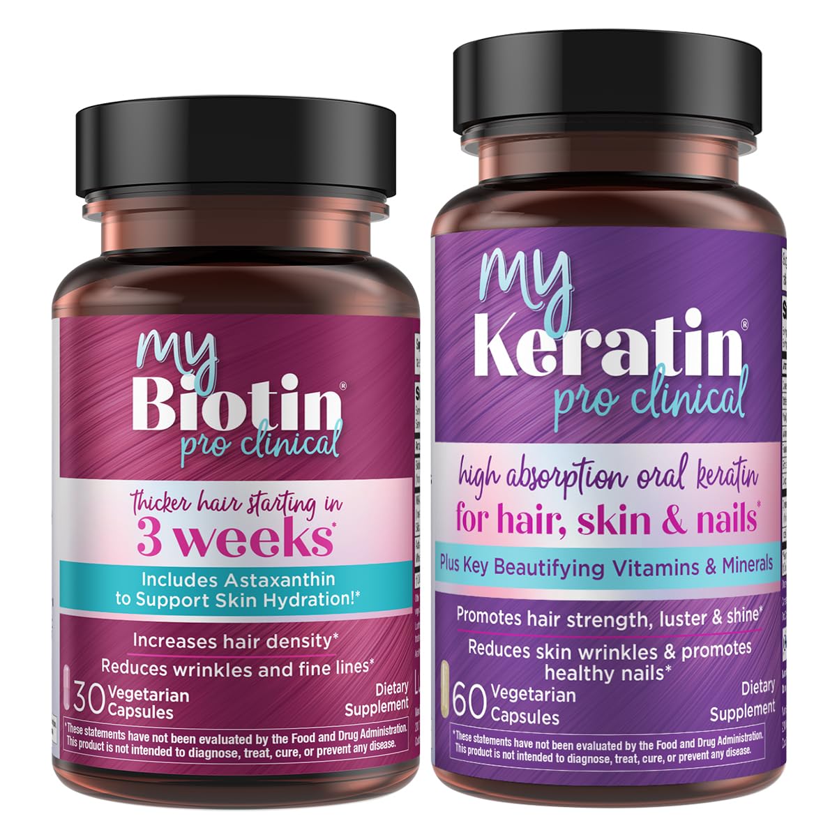 Purity Products MyBiotin ProClinical + MyKeratin Advanced Hair Therapy Capsule, 2-Piece Set