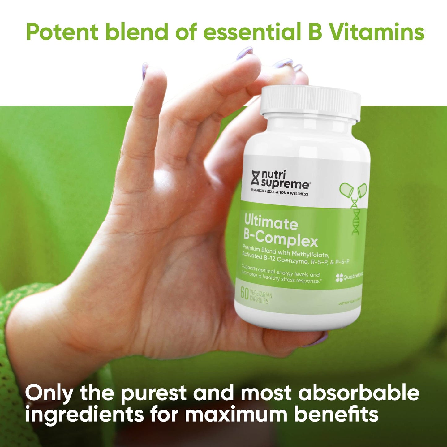 NUTRI-SUPREME RESEARCH Nutri Supreme Ultimate B Complex Highly Absorbable Essential B Vitamins with Methylfolate to Support Nervous System Function, 60 Capsules