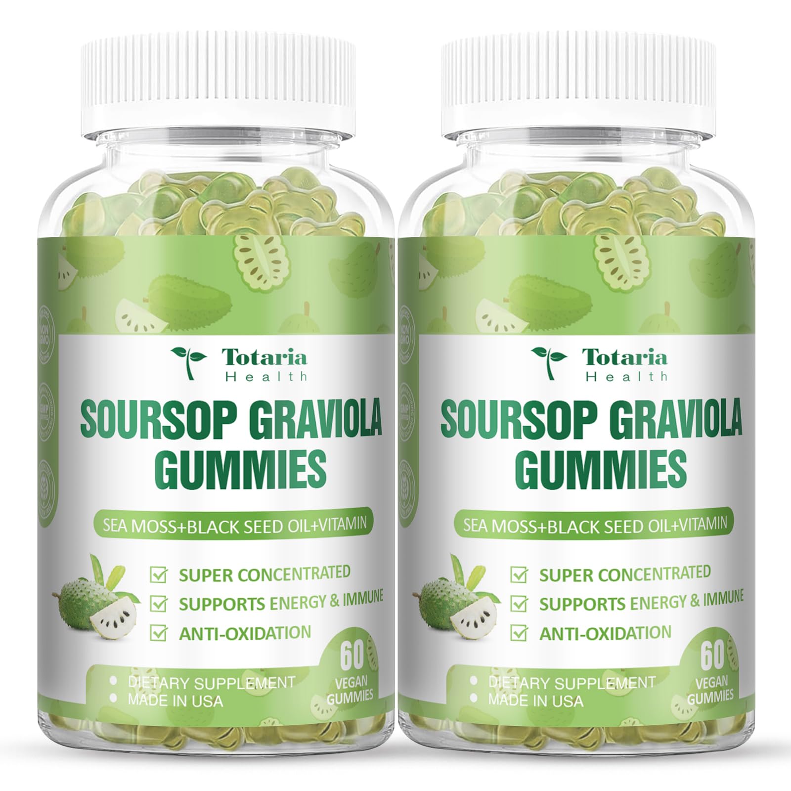 Totaria Sugar Free Soursop Oil Graviola Sea Moss Gummies - 120 Gummies