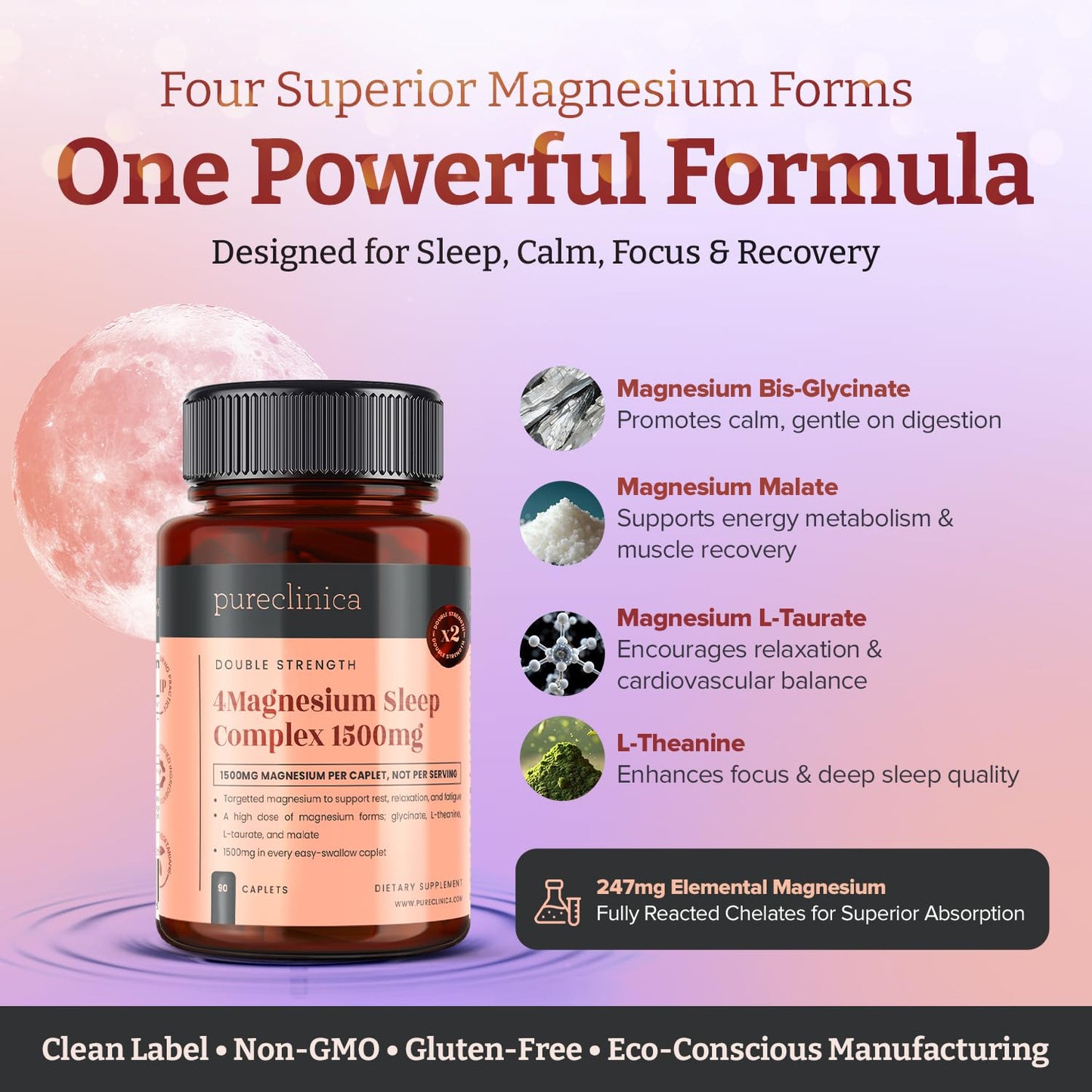 PureClinica Double Strength Magnesium Sleep Complex 1500mg Caplets 90 Count