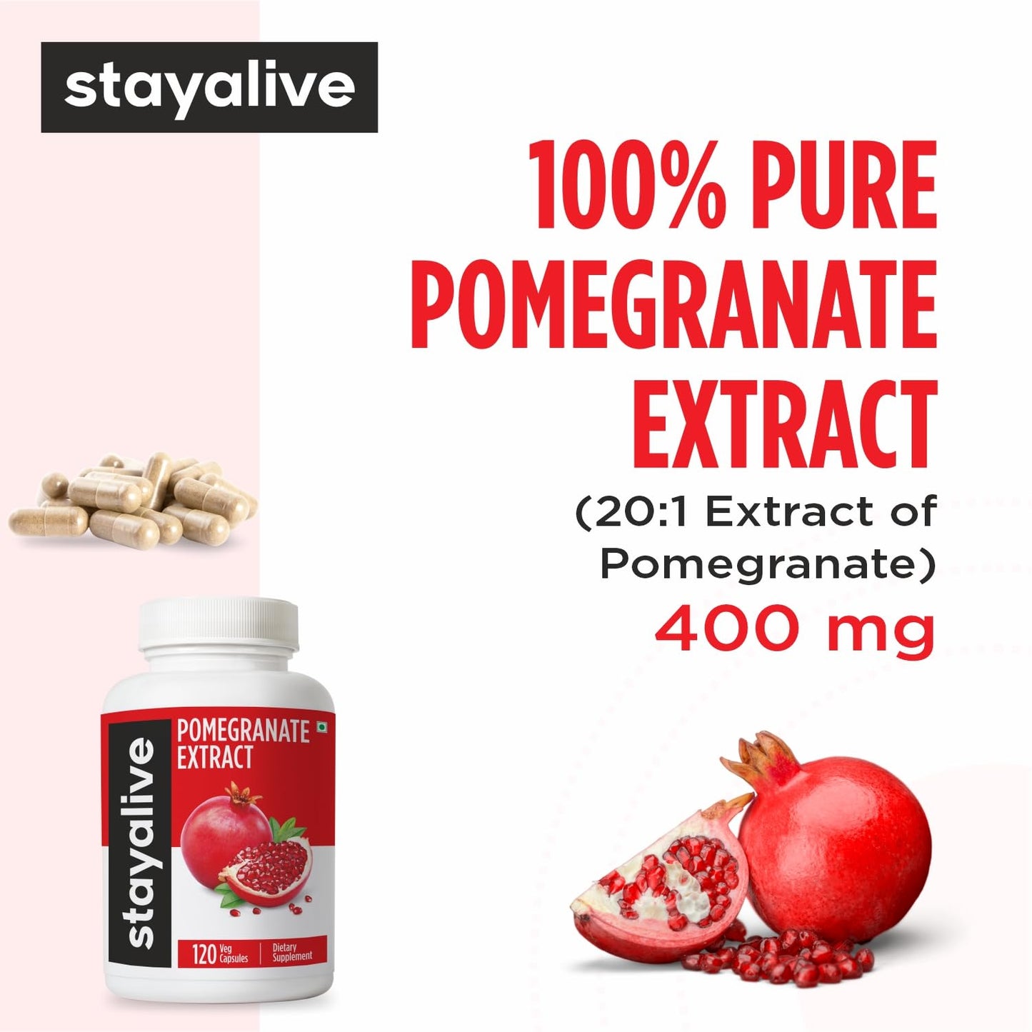 STAY ALIVE Pomegranate Extract Capsules 120 Count