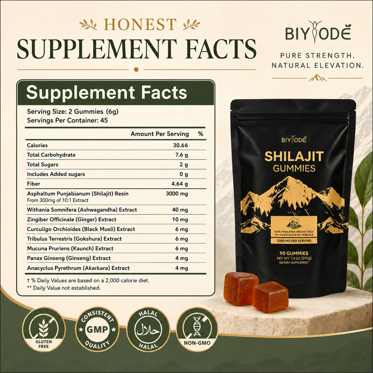 BIYODE Shilajit Gummies for Men, 90 Gummies