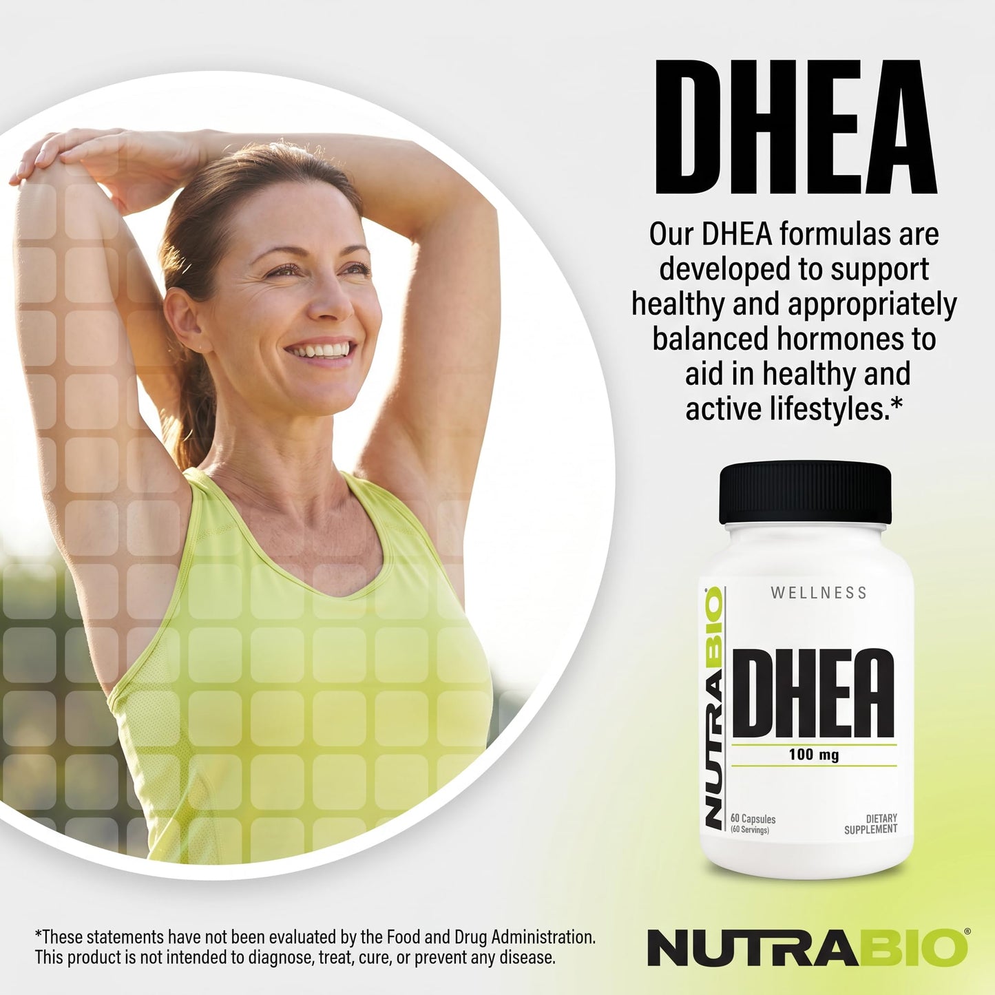 NutraBio DHEA Supplement for Men and Women - 100 mg Capsule, 60 Count