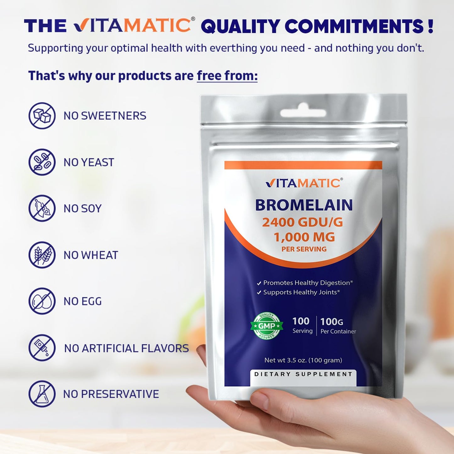 Vitamatic Bromelain Powder 3.5 Ounce