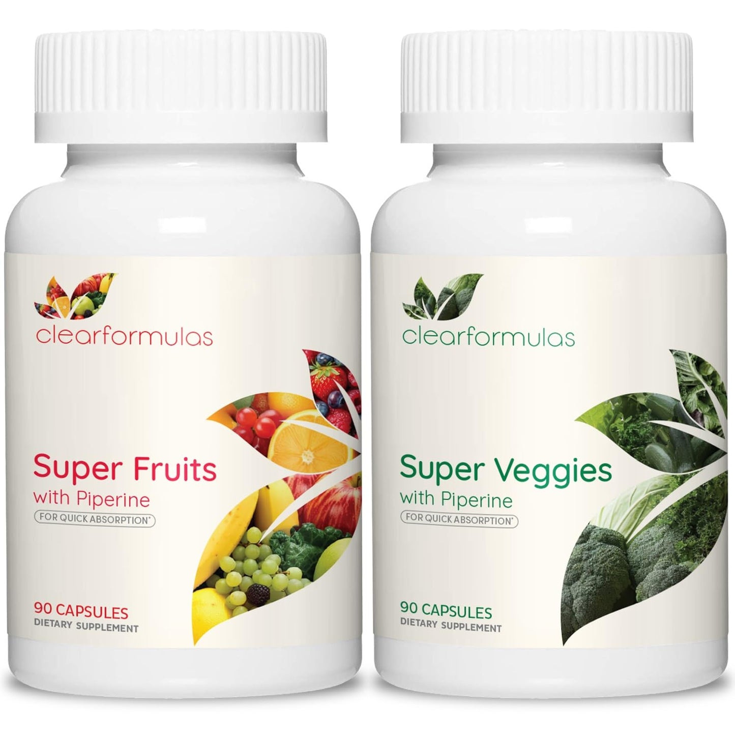 Clear Formulas Daily Fruit and Veggies Supplement for Adults - Super Fruits and Vegetables Supplement with 37 Different Super Foods for Overall Health Wellness and Immune Support - Non-GMO and Vegan Capsules 90