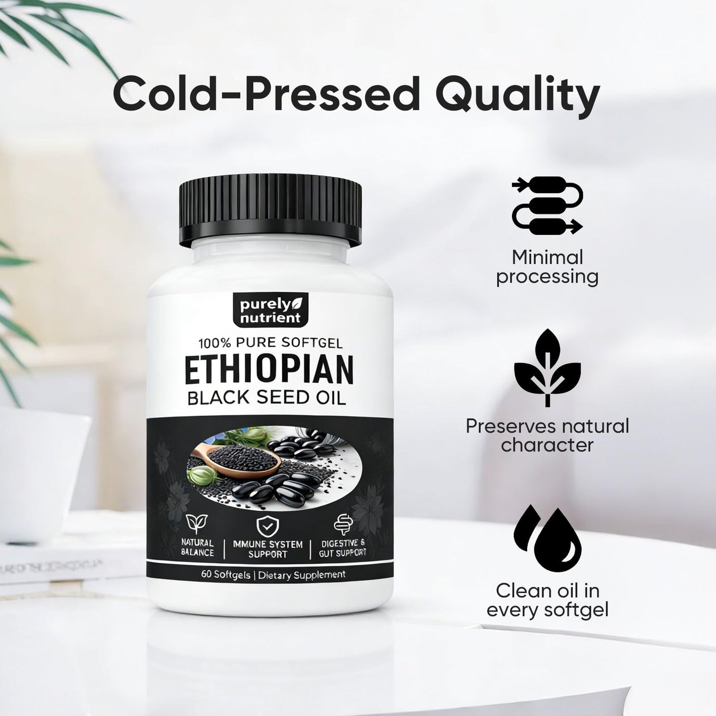 PURELYNUTRIENT Ethiopian Black Seed Oil Softgels, 60 Softgels