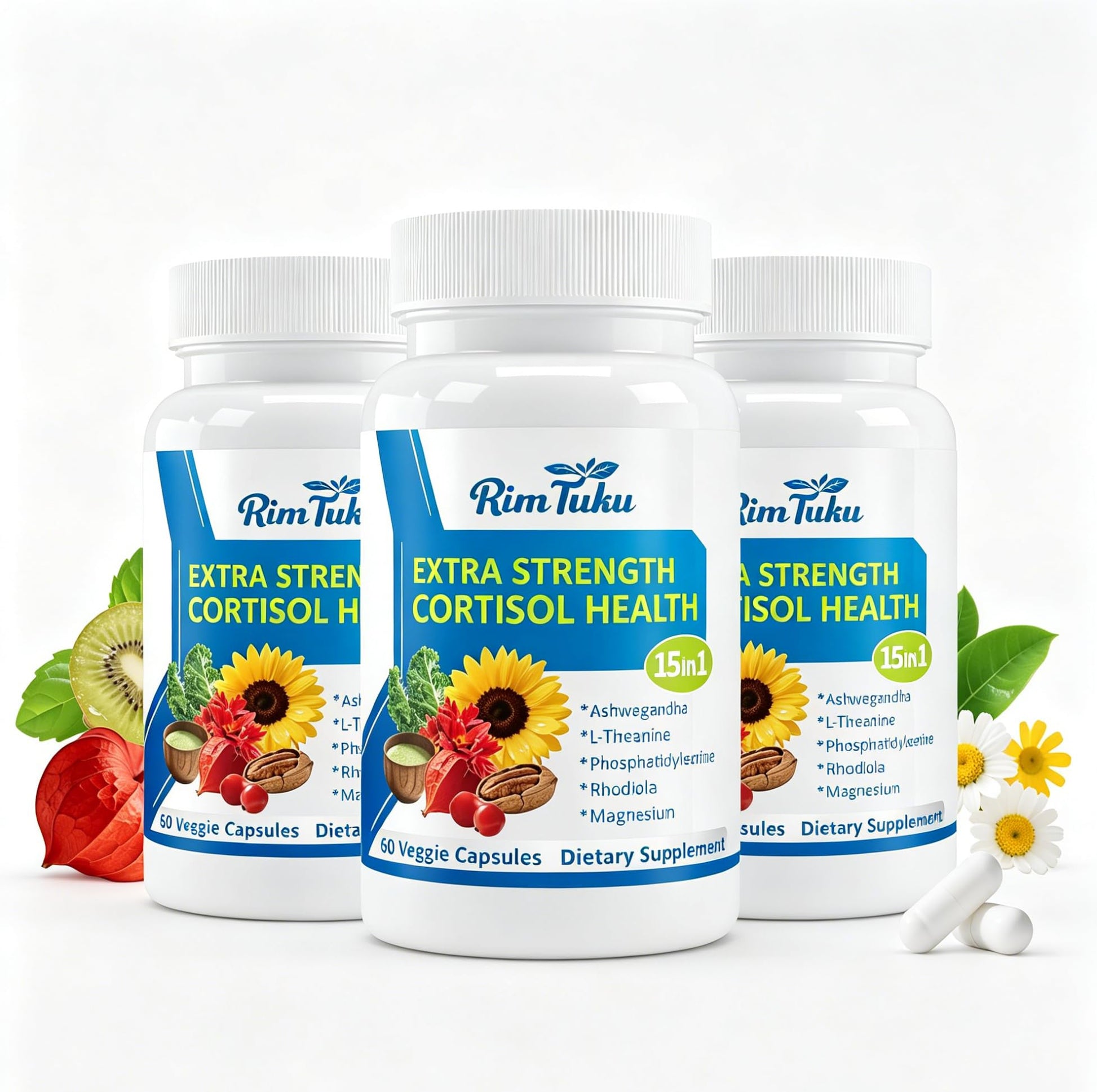RimTuku Cortisol Supplements for Women & Men - 15-in-1 Cortisol Detox, Capsules, 180