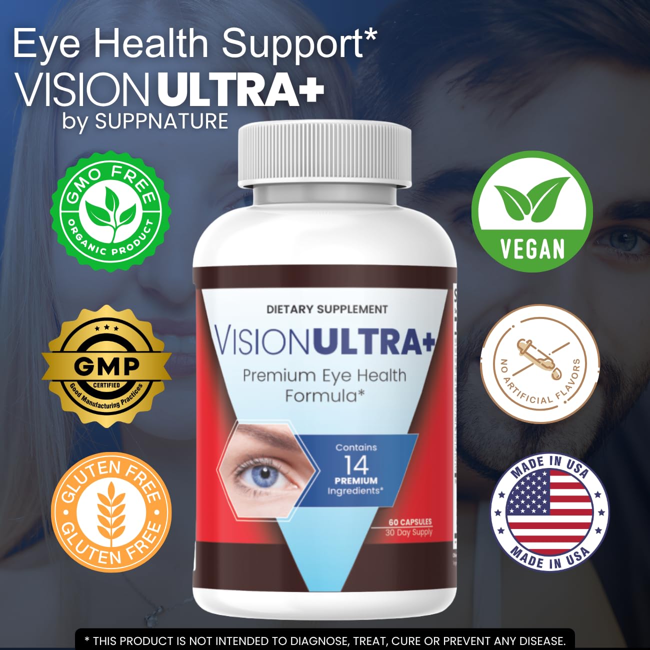 SuppNature VisionUltra+ Eye Support Supplement Premium Blend Capsule 60 Count