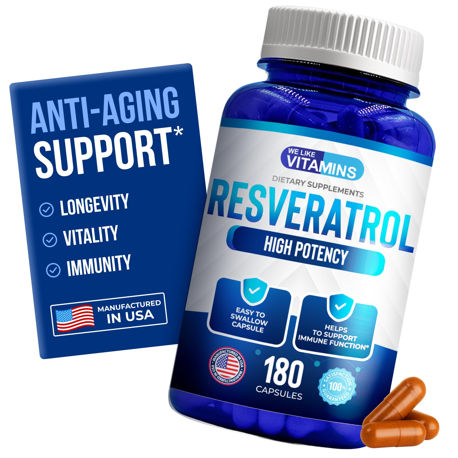 We Like Vitamins Resveratrol Supplement for Antioxidant Support 180 Capsules