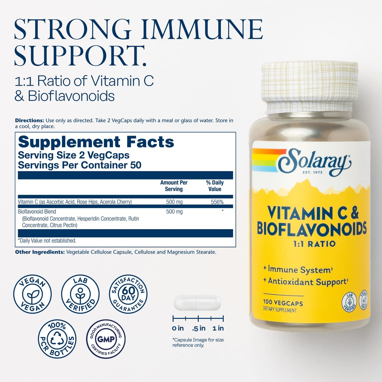SOLARAY Vitamin C 500 mg with Citrus Bioflavonoids Capsule 100