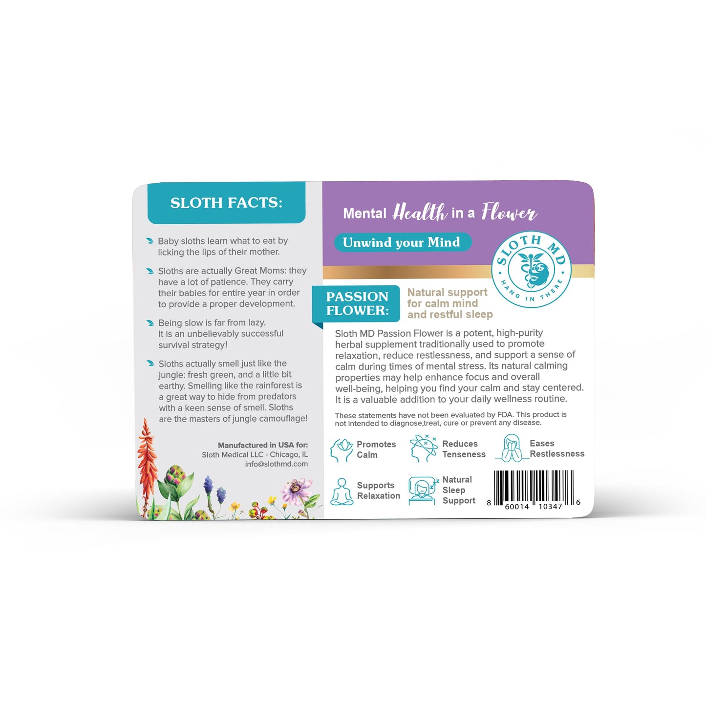 SLOTH MD Passion Flower Travel Pack – 500 mg (10:1 Extract) 10 Capsules