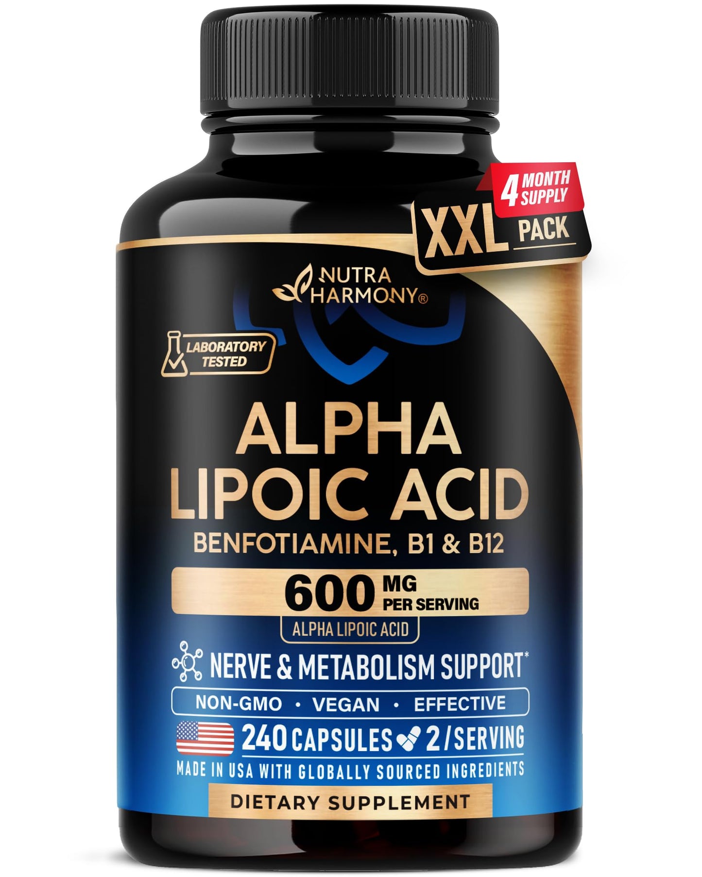 NUTRAHARMONY Alpha Lipoic Acid 600mg Capsules, 240 Count