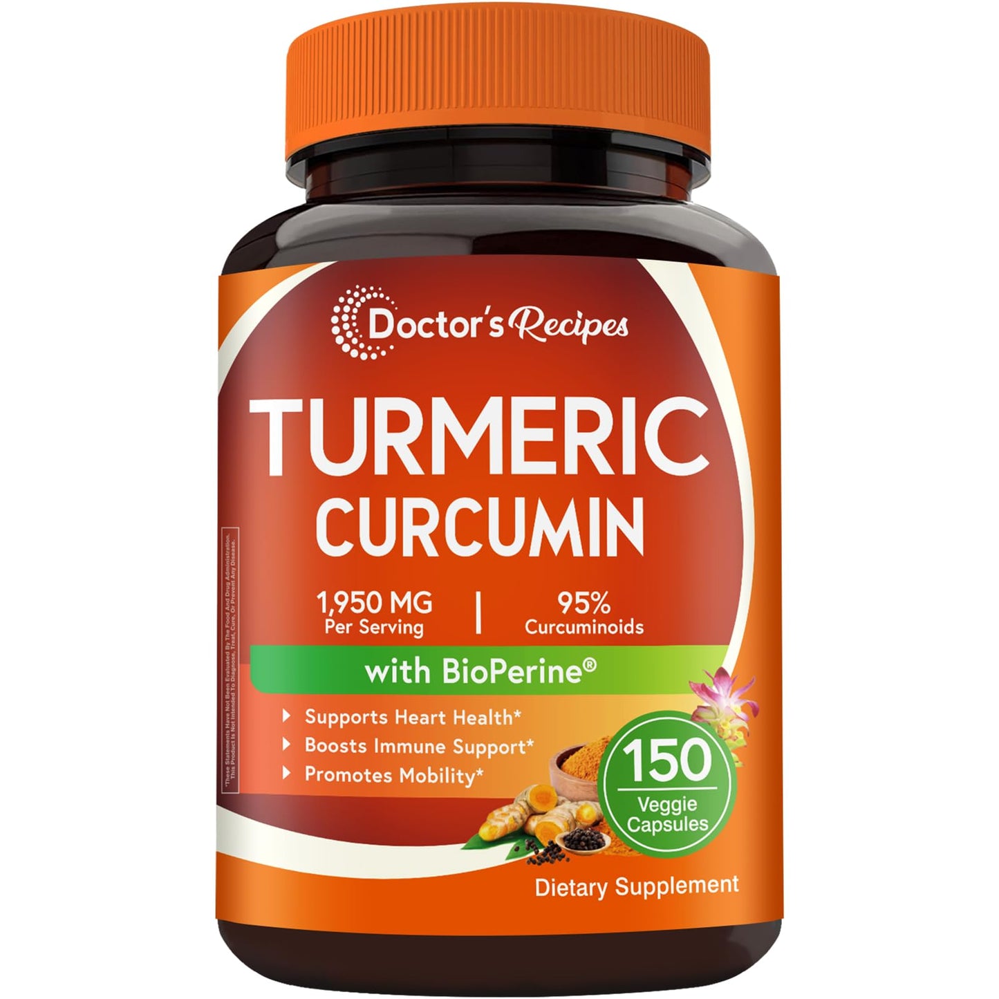 Doctor's Recipes Turmeric Curcumin with BioPerine Black Pepper Capsule, 150 Capsules