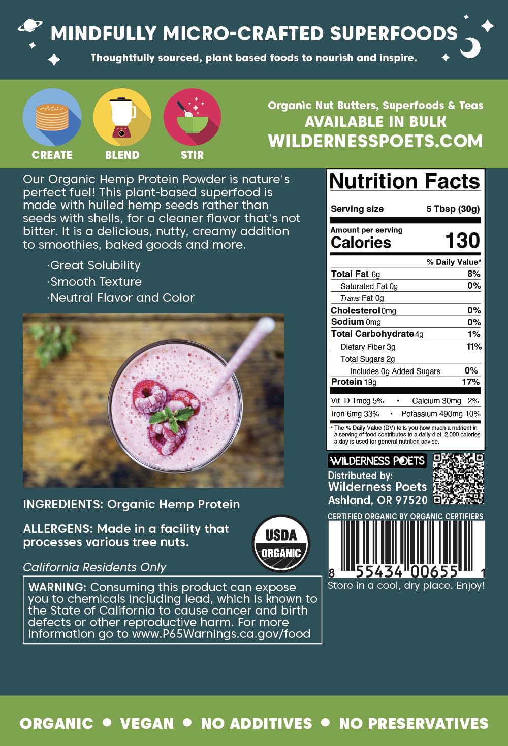 Wilderness Poets Organic Hemp Protein Powder 320