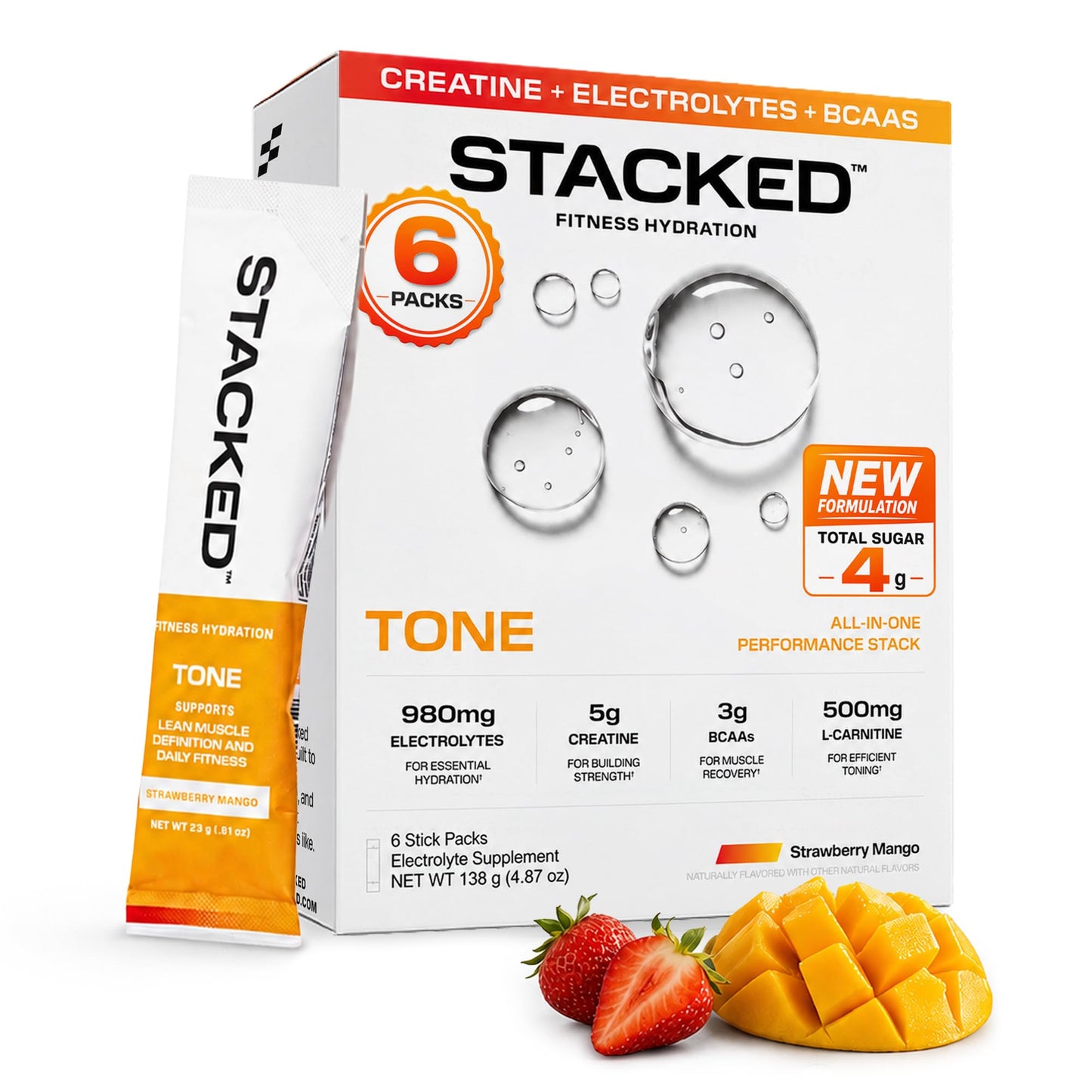 STACKED FITNESS HYDRATION Creatine + Electrolyte Mix for Strength, Hydration & Recovery Powder 6 Pack