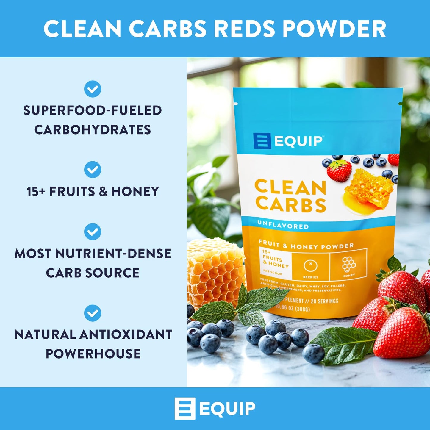 Equip Foods Clean Carbs - Sweet Potato Powder - Plant Based Pre Workout Carb Powder, Made from Dried Sweet Potatoes Vanilla Flavor 1.7
