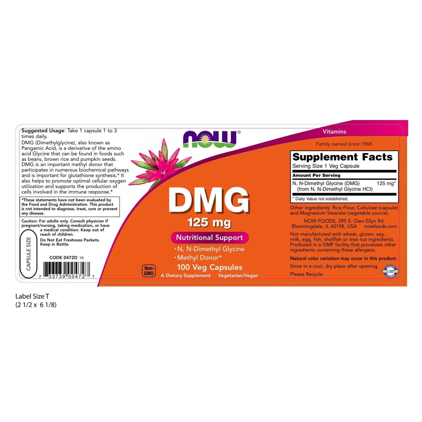 NOW Foods DMG 125 mg Capsules, 800 Capsules