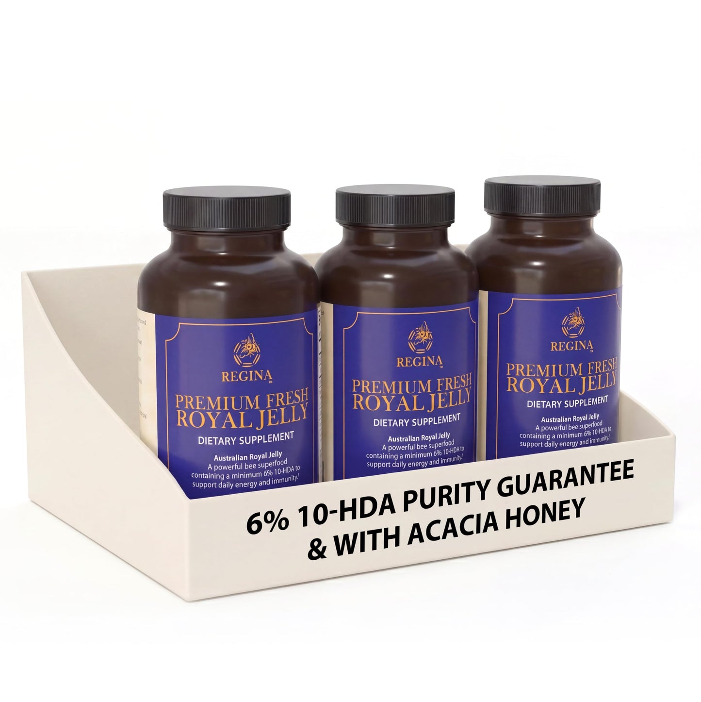 Regina Premium Fresh Royal Jelly 200mg Organic 6% 10-HDA Capsules 90 Count