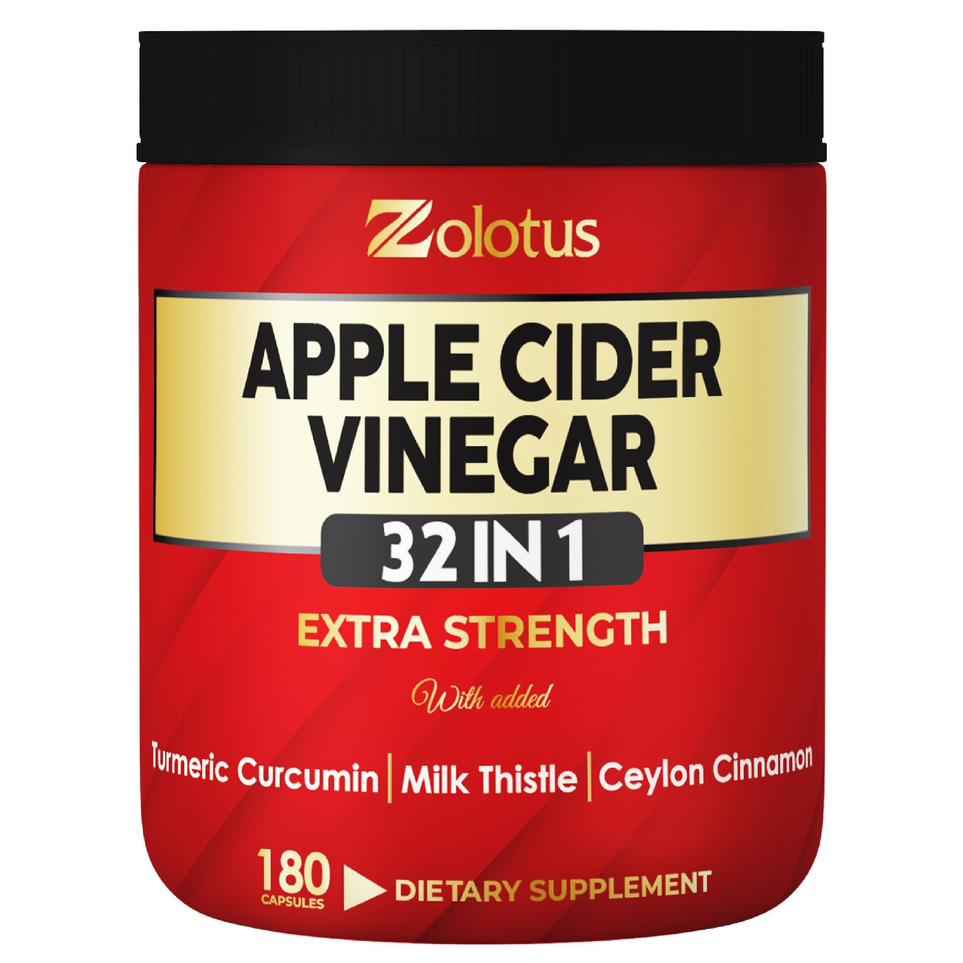 Zolotus 32in1 Apple Cider Vinegar Capsules with Turmeric, Cinnamon, Milk Thistle, Elderberry, Quercetin & More for Supports Digestion, Vitality, 180 Capsules