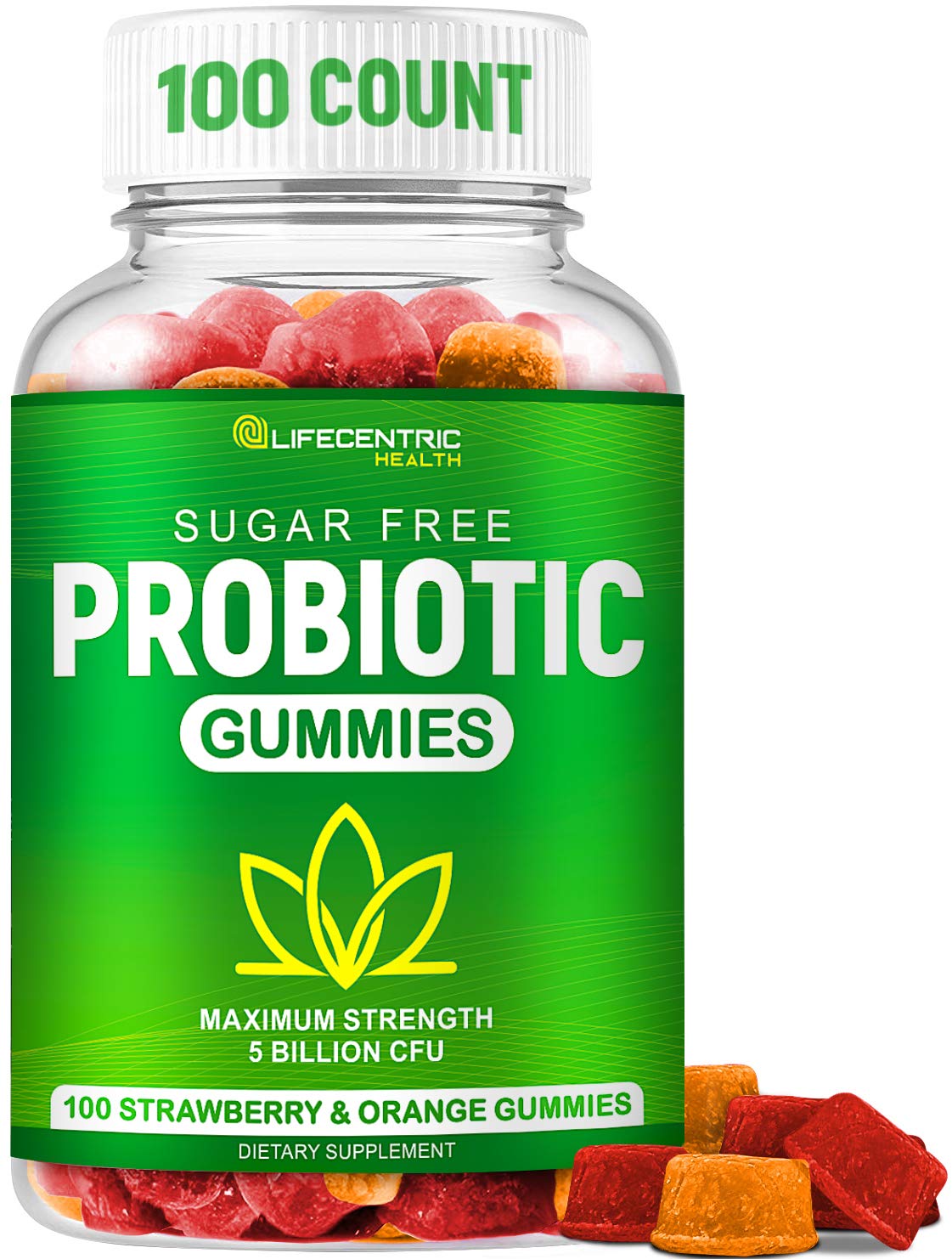 LifeCentric Health Probiotic Gummies Max Strength 5 Billion CFU Gummy 100 Count