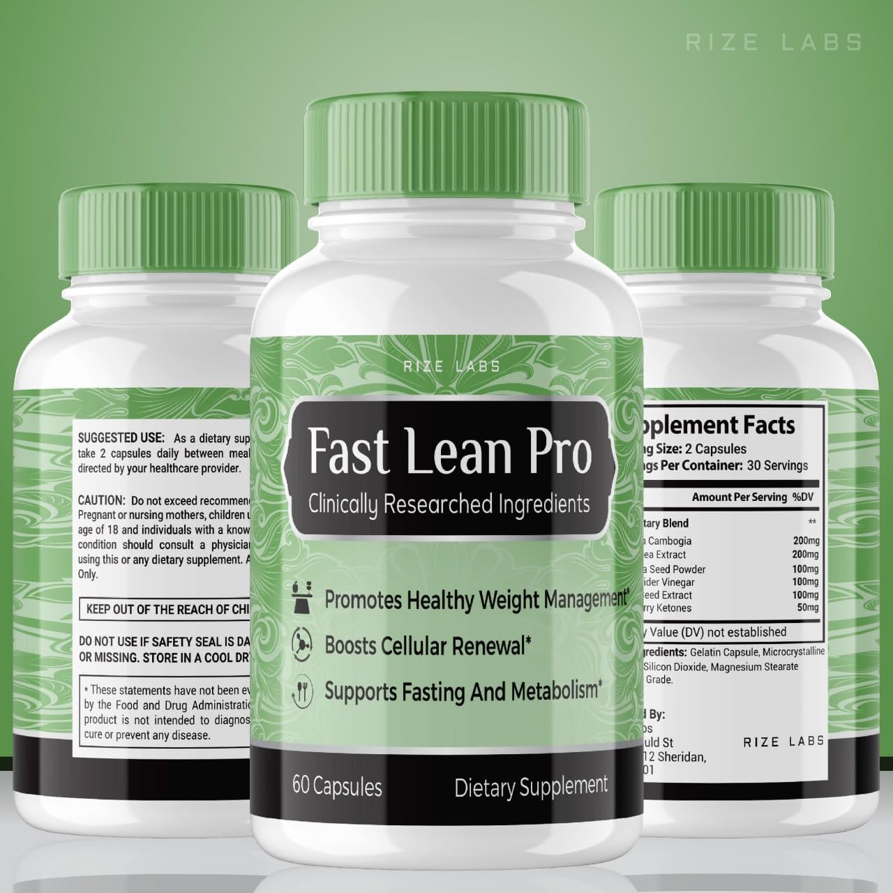 Rize Labs Fast Lean Pro Dietary Supplement Capsules, 180 Capsules