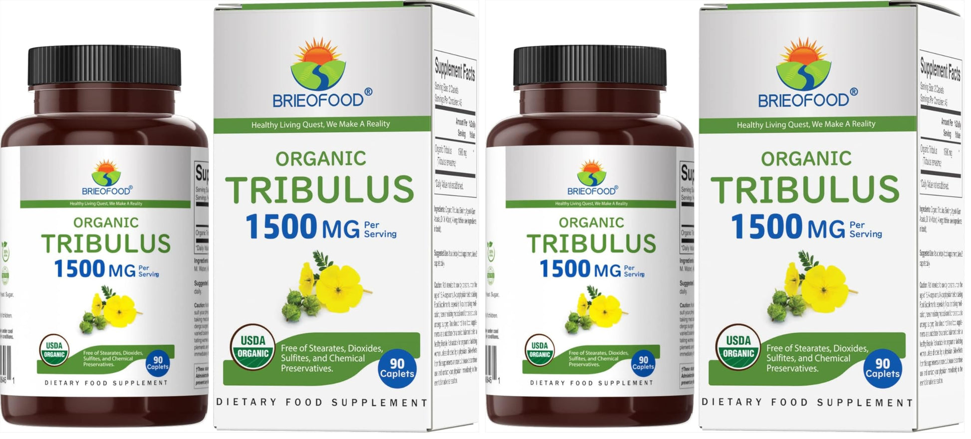 Brieofood Organic Tribulus 1500mg Tablets, 180 Count