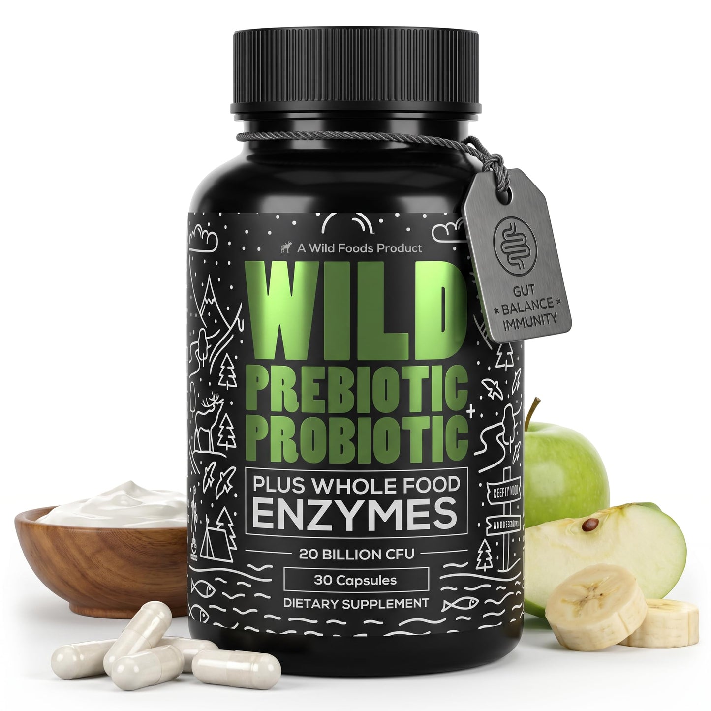 Wild Foods Prebiotics and Probiotics with Digestive Enzymes Capsules 30 Count