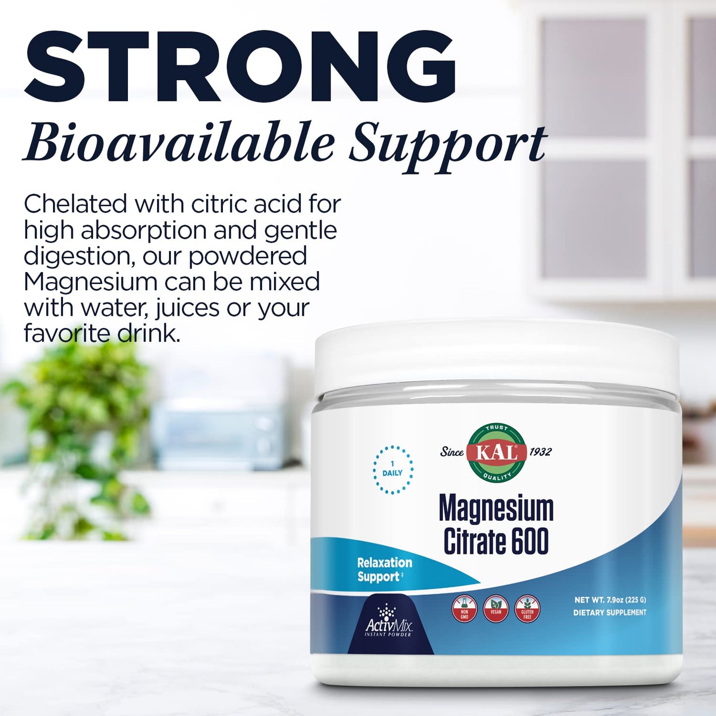KAL Magnesium Citrate 600 mg ActivMix Instant Powder, 7.9 oz