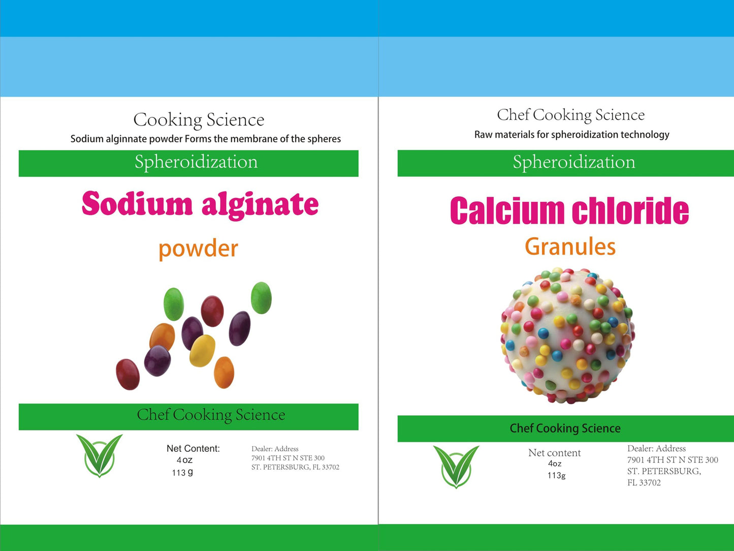 LEIMENGCHEF Sodium Alginate and Calcium Chloride Set, Powder, 8