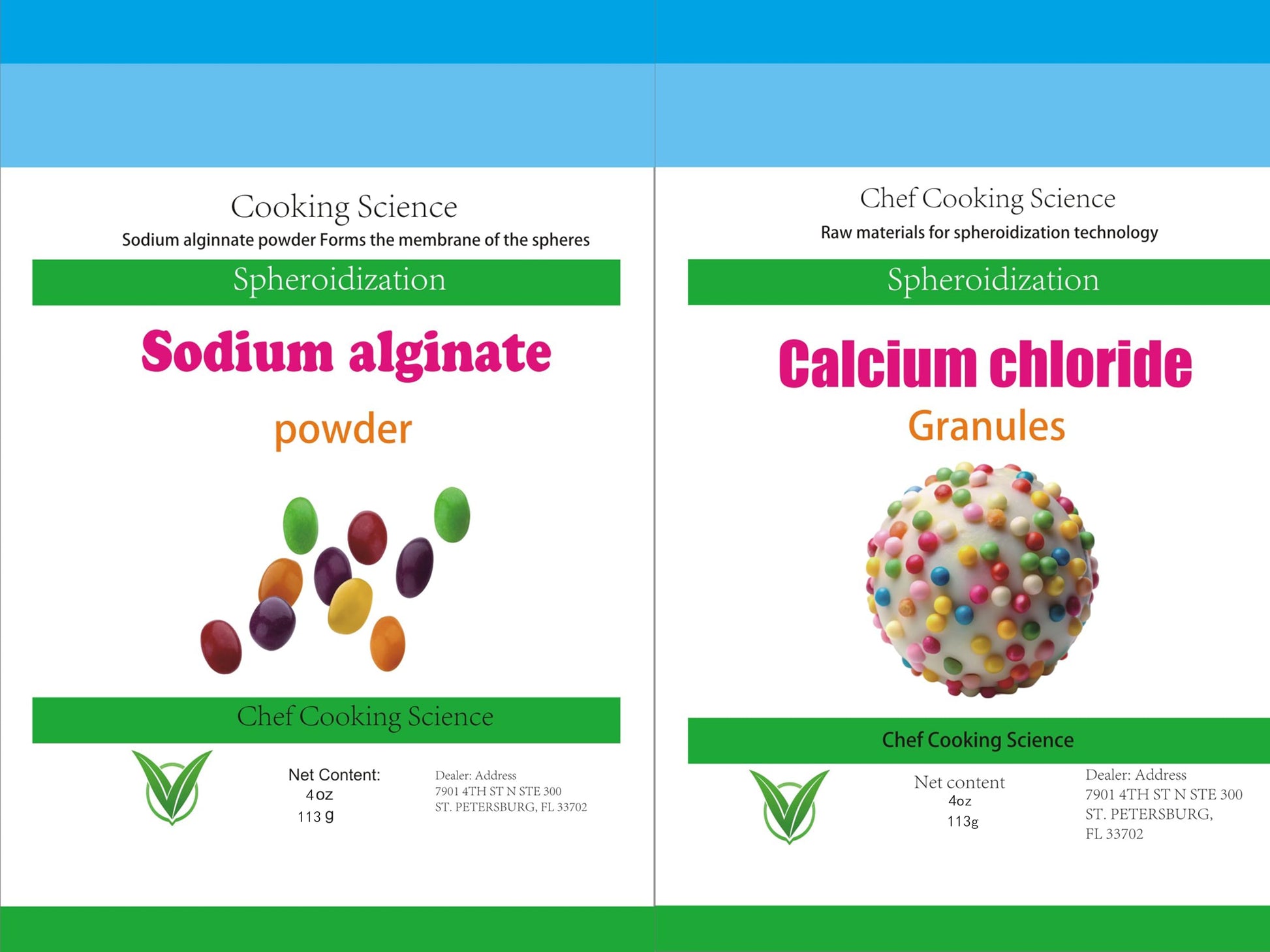 LEIMENGCHEF Sodium Alginate and Calcium Chloride Set, Powder, 8