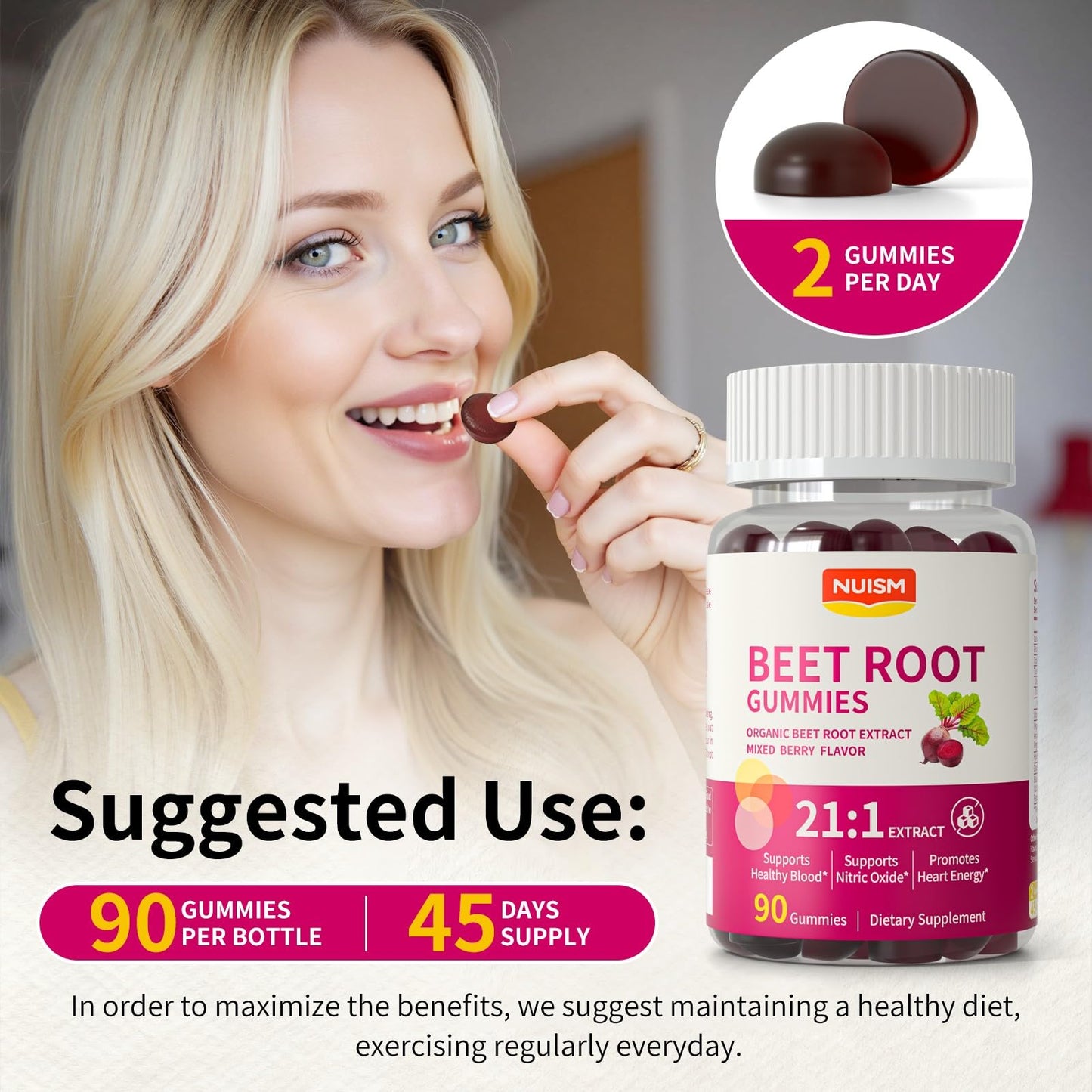 NUISM Organic Beet Root Gummies, Gummy, 90 Count