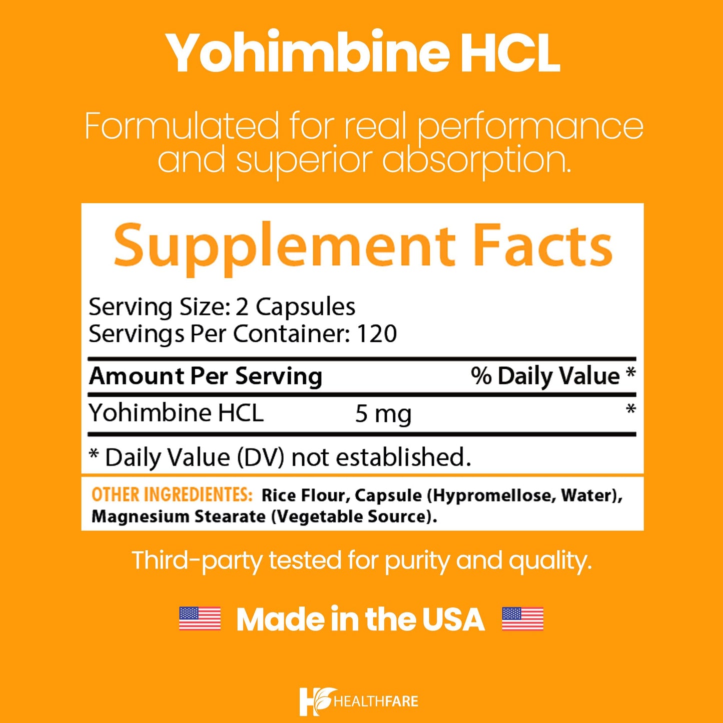 Healthfare Yohimbine HCL 5mg Capsule, 240 Capsules