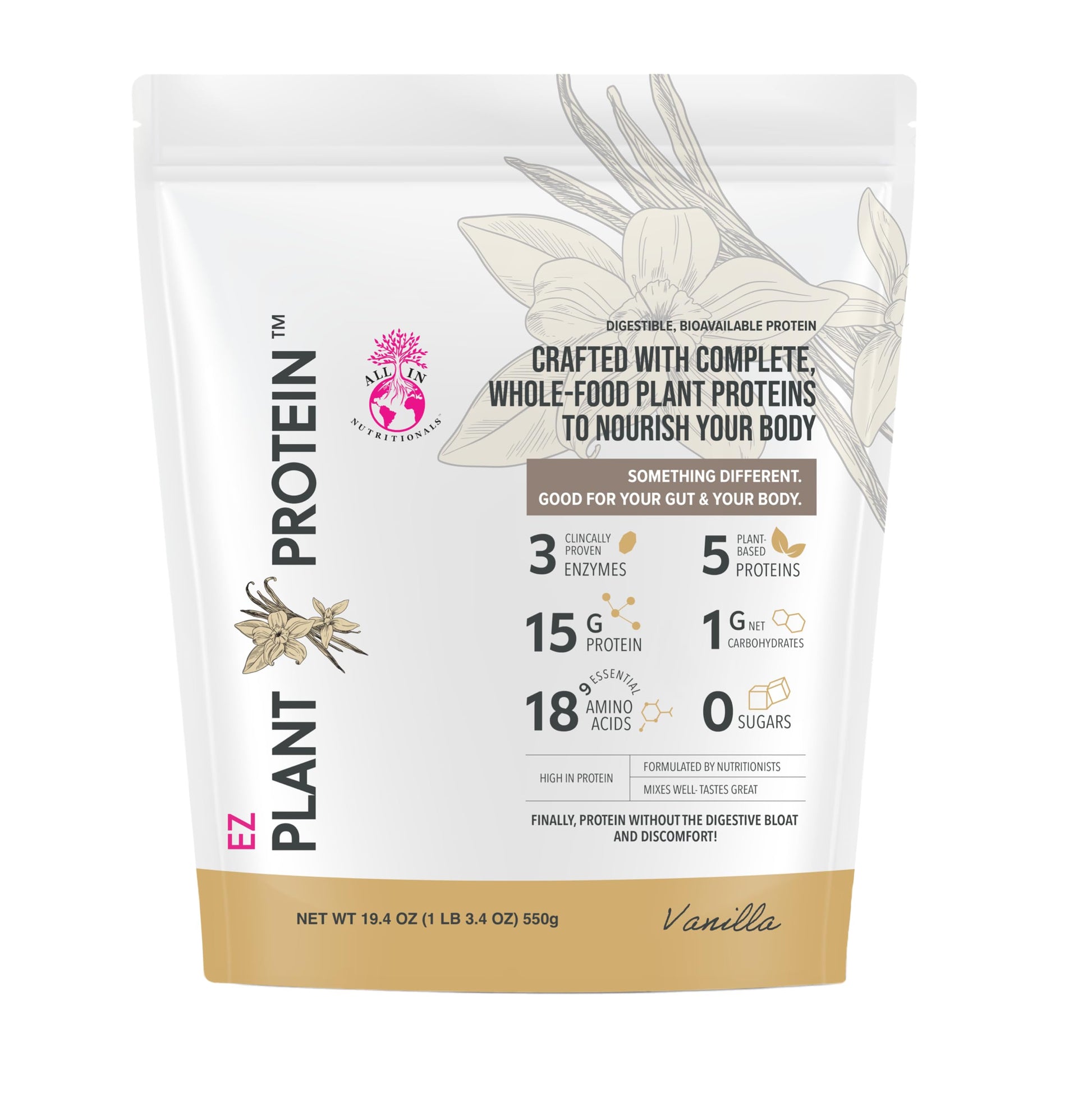 All In Nutritionals EZ Plant Protein Powder, 25 Servings