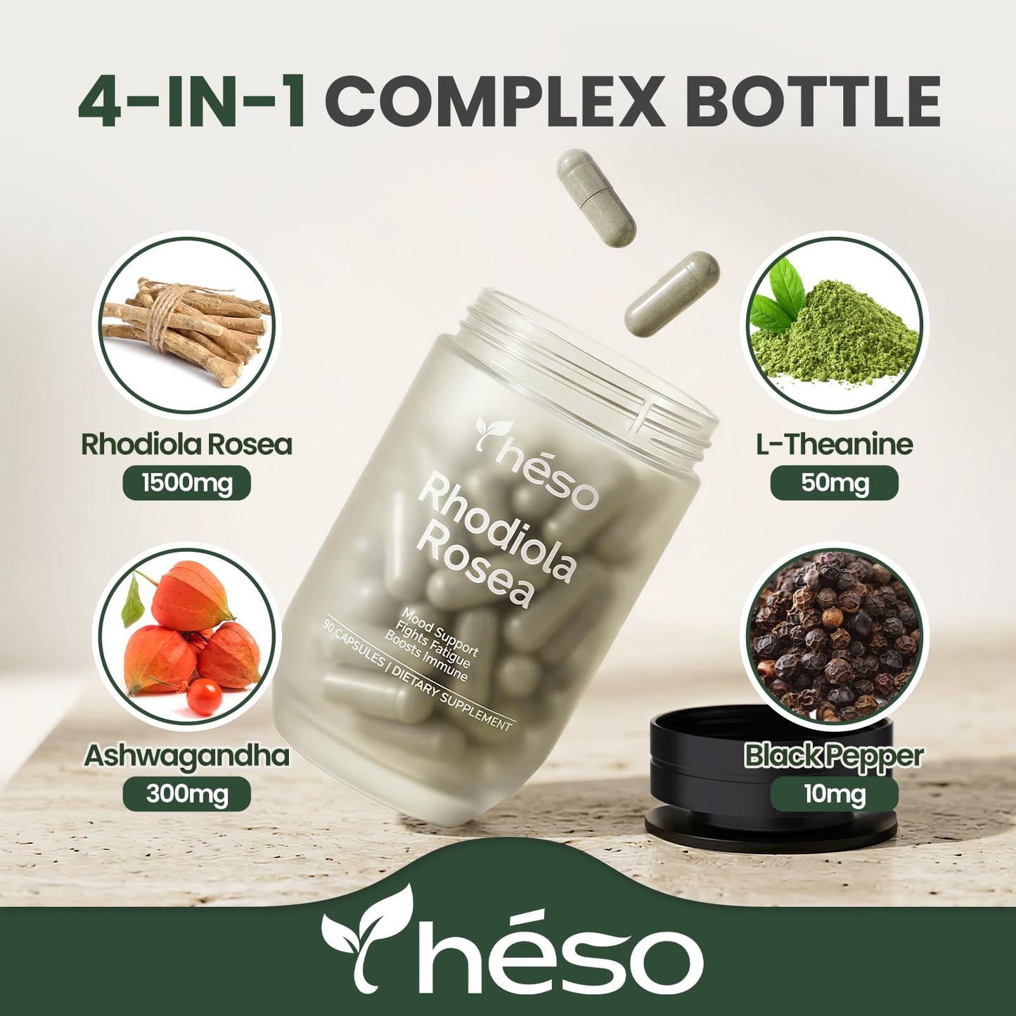 Yheso Rhodiola Rosea Extract Capsules 90 Count