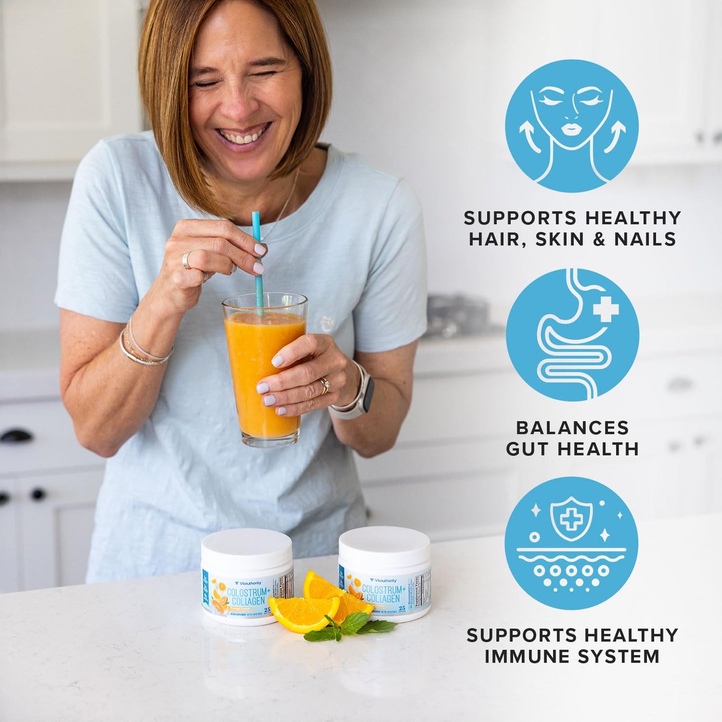Vitauthority Colostrum Collagen Peptide Protein Powder Hydrolyzed HydroPeach Gut Health, Skin & Immune Support, 2.6 oz