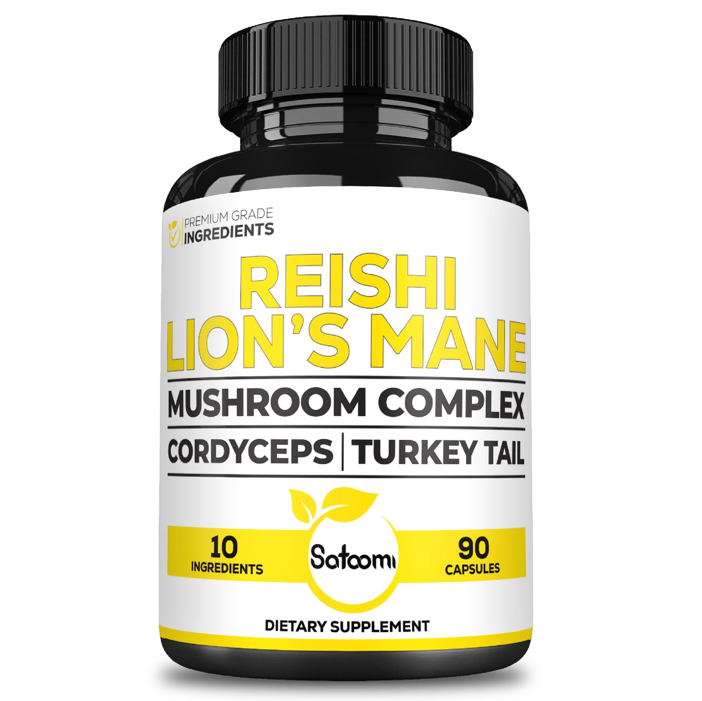 Satoomi Reishi Supplement Complex 5000mg 10-in-1 with Lions Mane, Cordyceps Sinensis, Chaga Mushroom & Others, 90 Capsules