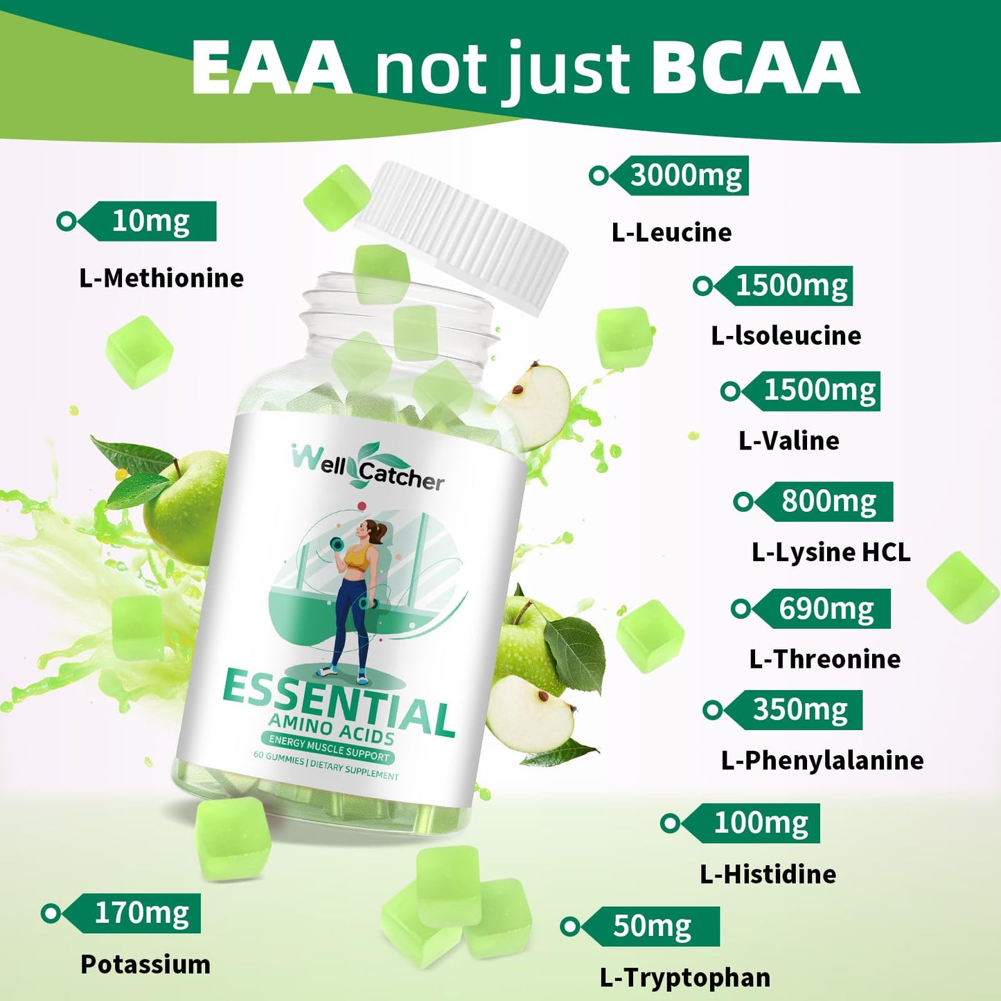 Wellcatcher EAA Gummies with BCAAs, Gummy, 60 Count