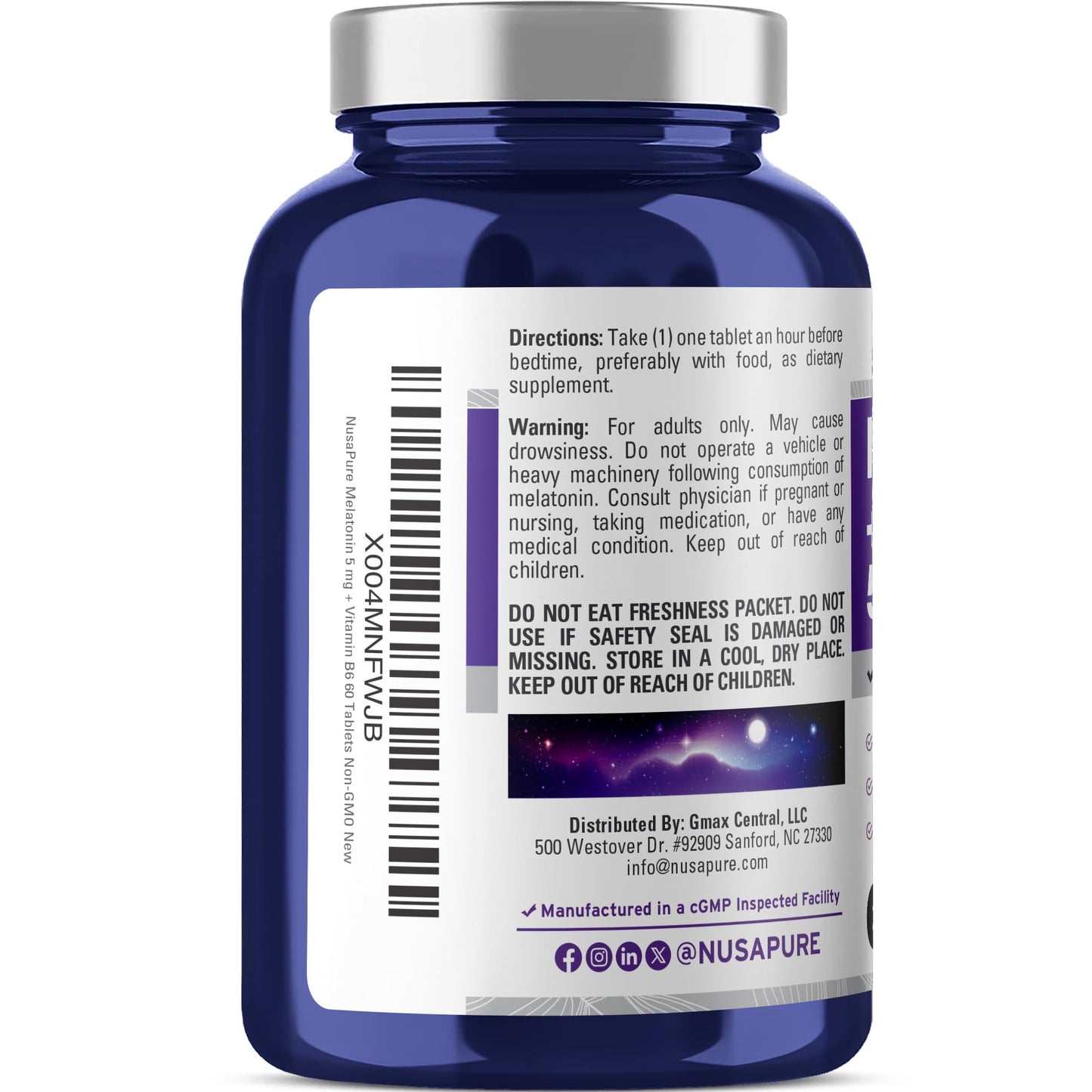 NusaPure Melatonin with Vitamin B6 & Calcium, 60 Tablets
