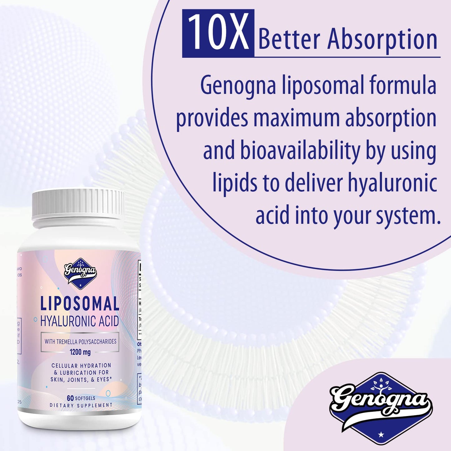 Genogna Liposomal Hyaluronic Acid Softgels 1000mg with Tremella Polysaccharides, 120 Count