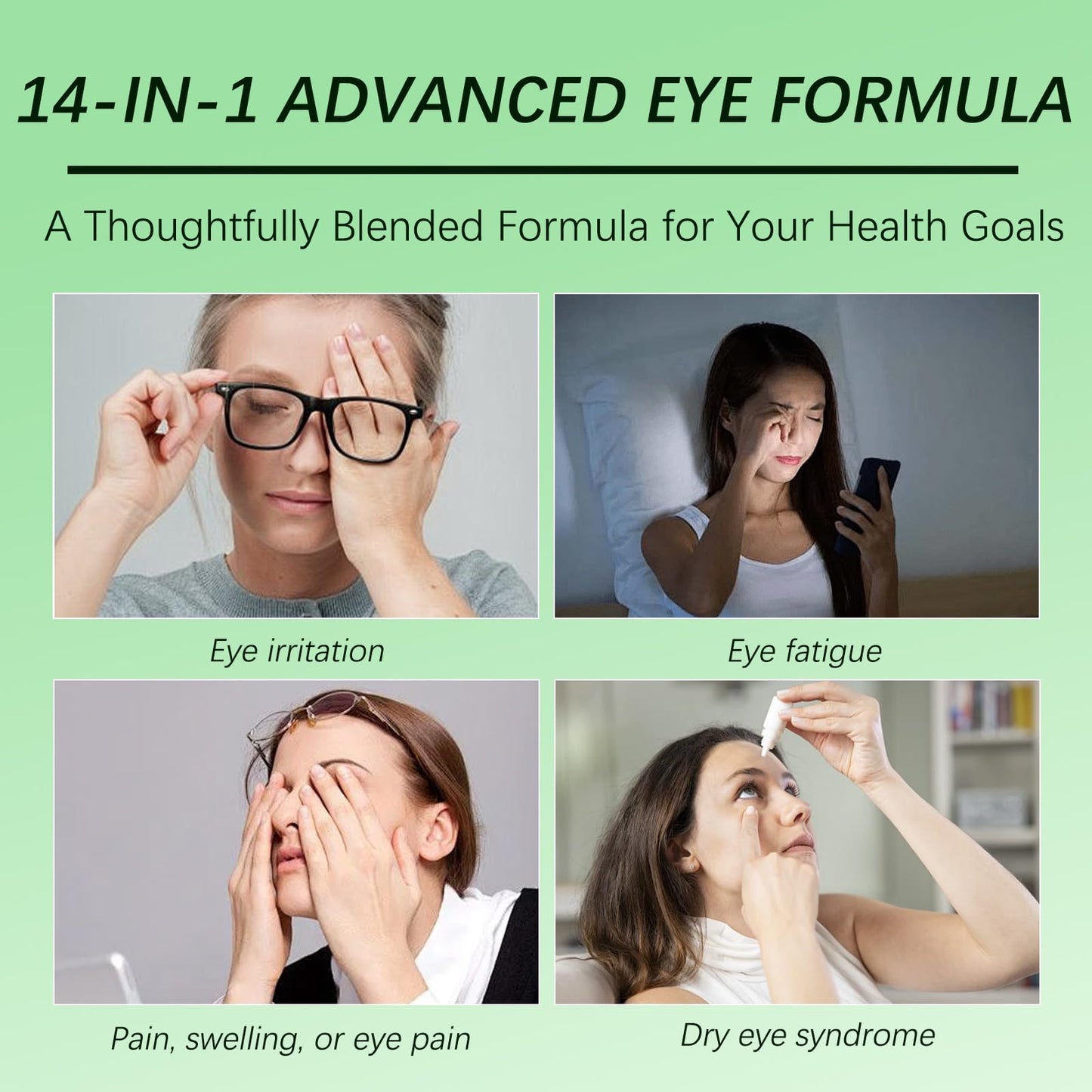 ZYGCDZ 14-in-1 Advanced Eye Vitamin Supplement with Lutein, Zeaxanthin, Bilberry Extract & Zinc for Adults - Supports Vision, Macula & Blue Light Protection, 60 Capsules