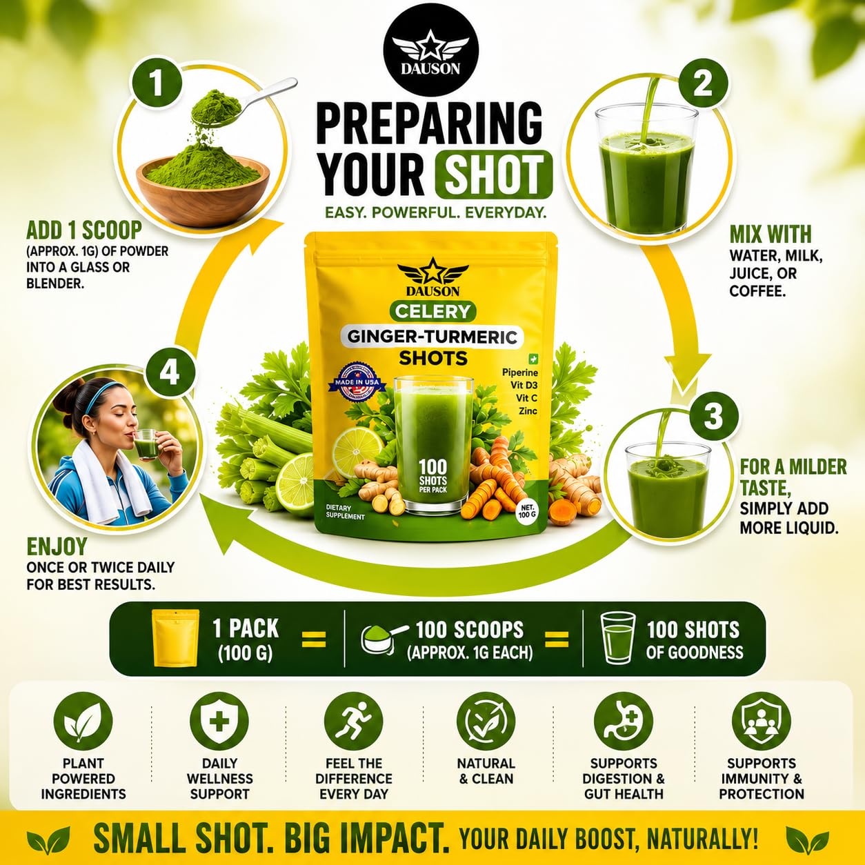 DAUSON Celery Shots Powder, 100 Count