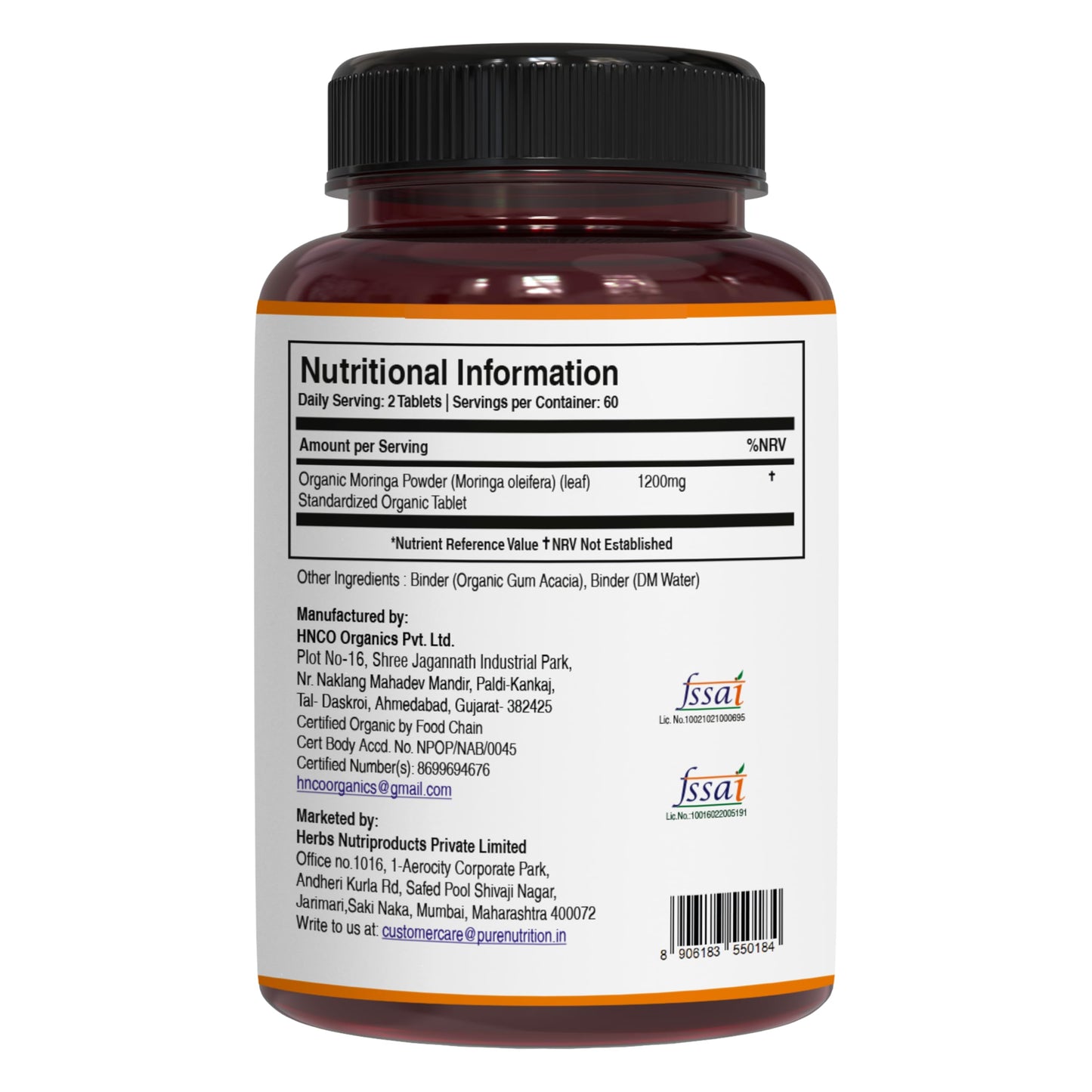Pure Nutrition Natural Treasures Organic Moringa 1200mg Tablets, 120 Count