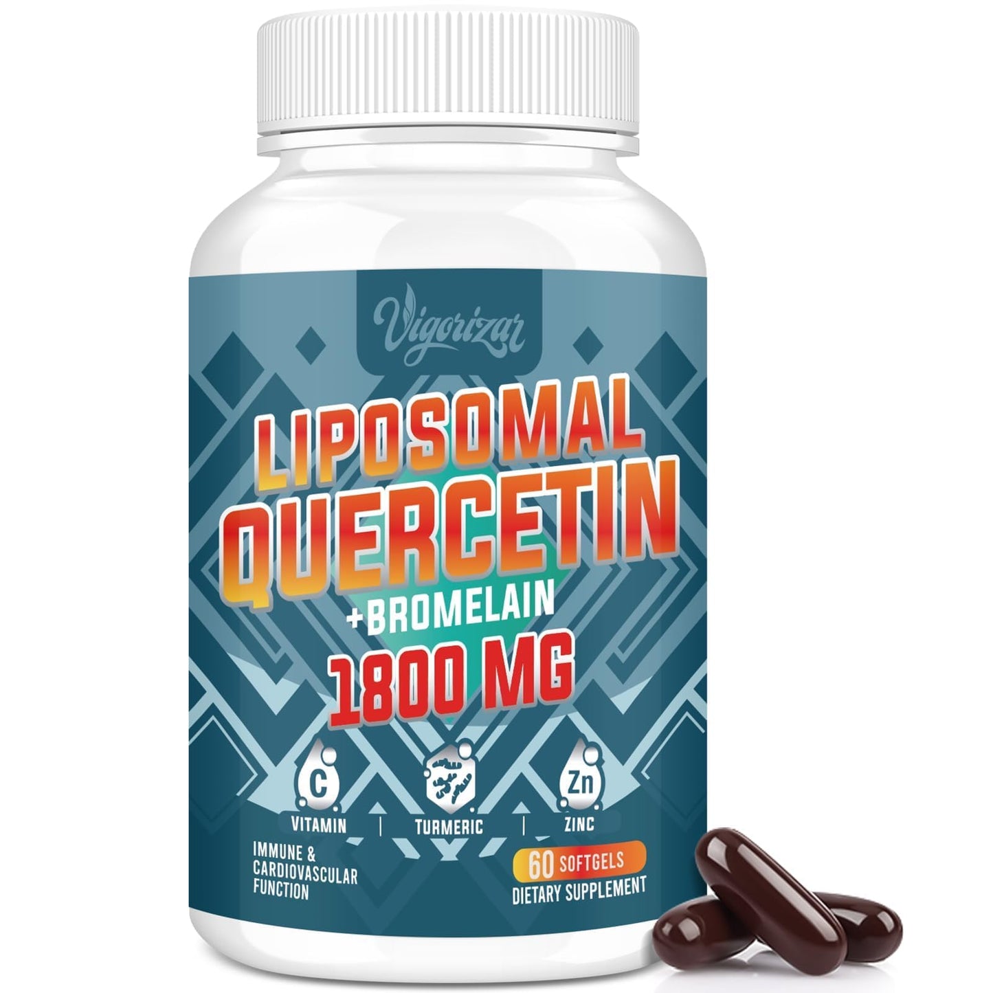 Vigorizar Liposomal Quercetin Phytosome with Bromelain, Zinc & Vitamin C Bioactive Phytosome Complex, 20X Higher Absorption, 60 Softgels
