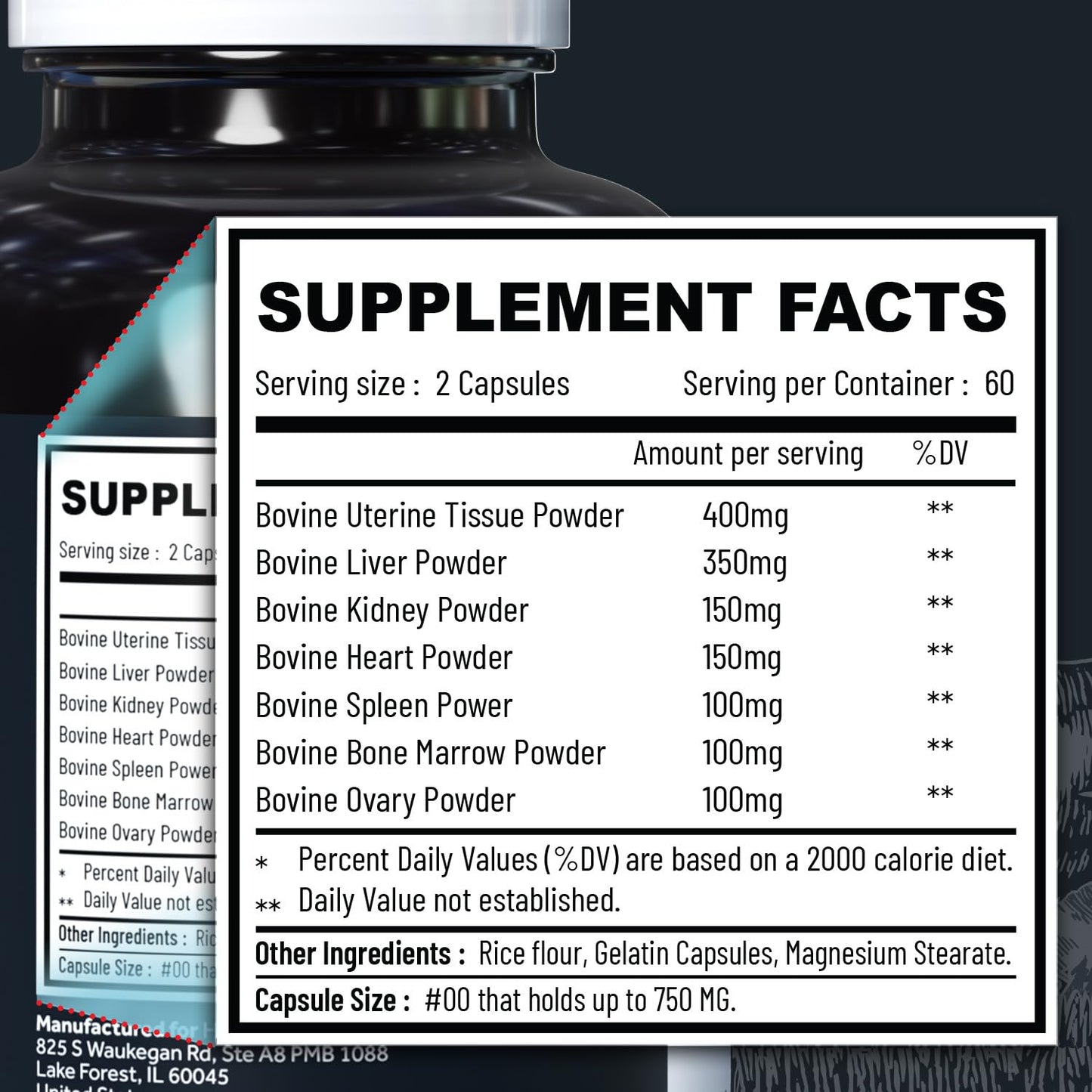Holistic Method Beef Organ Complex Capsules - Grass-Fed 7-Carnivore Meat Blend for Women, 120 Capsules