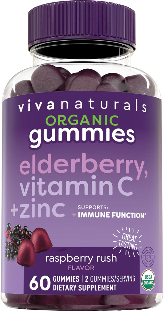 Viva Naturals Sambucus Elderberry Gummies for Adults with Vitamin C & Zinc